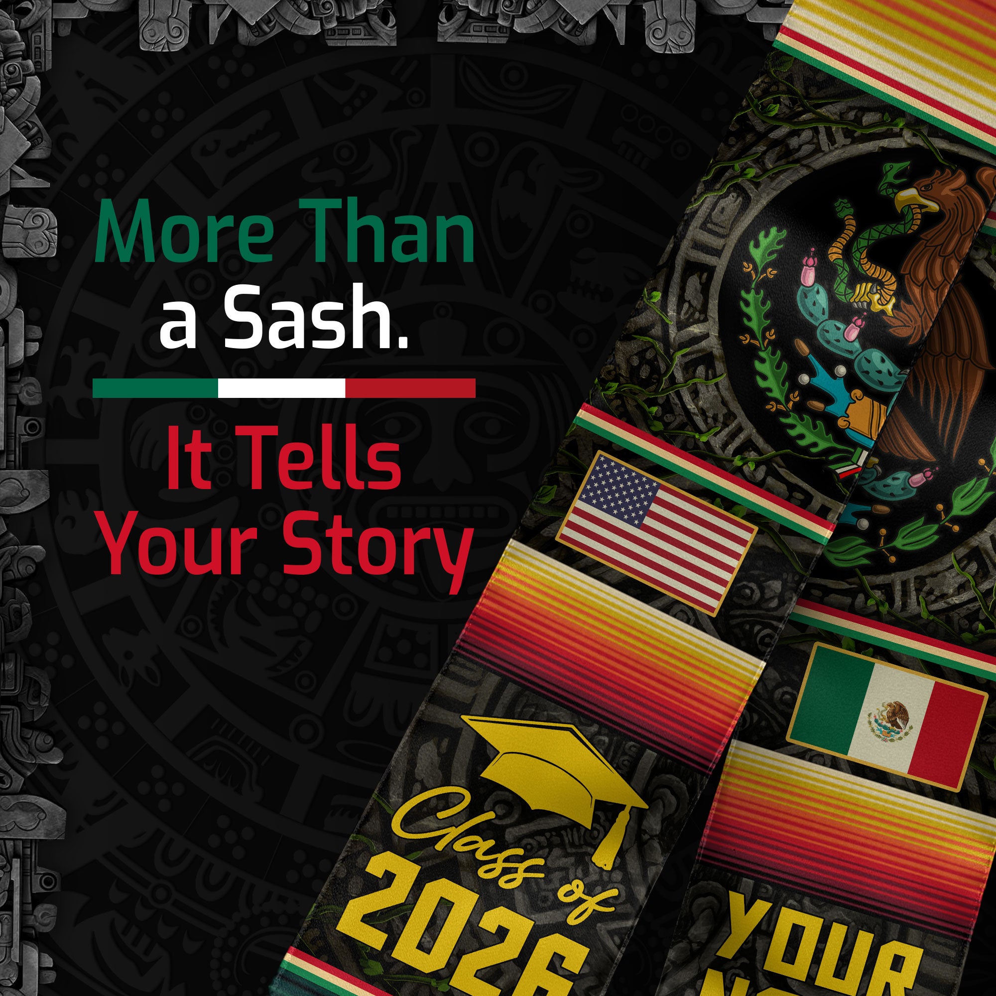 Mexico Graduation Stole 2026, Mexican Flag Graduation Sash, Add Details Option for Grads