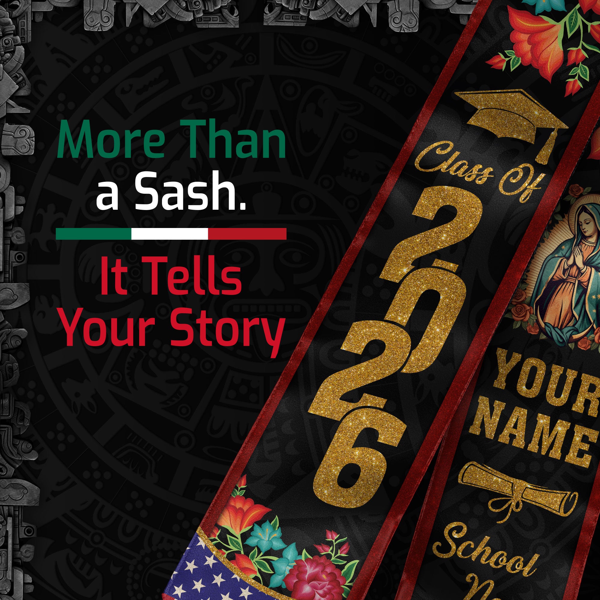 2026 Mexico Graduation Sash, Mexican Flag Stole for Graduates, Personal Detail Option
