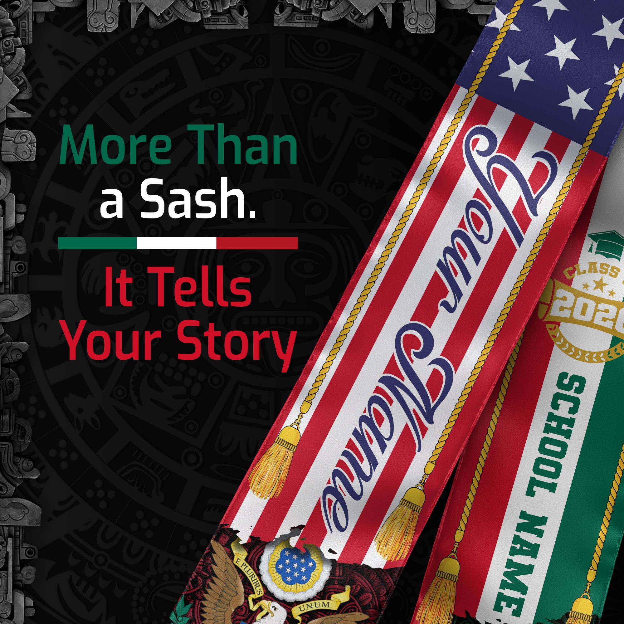 Mexican Graduation Sash 2026, Mexico Graduation Stole, Mexican American Flag Grad Stole