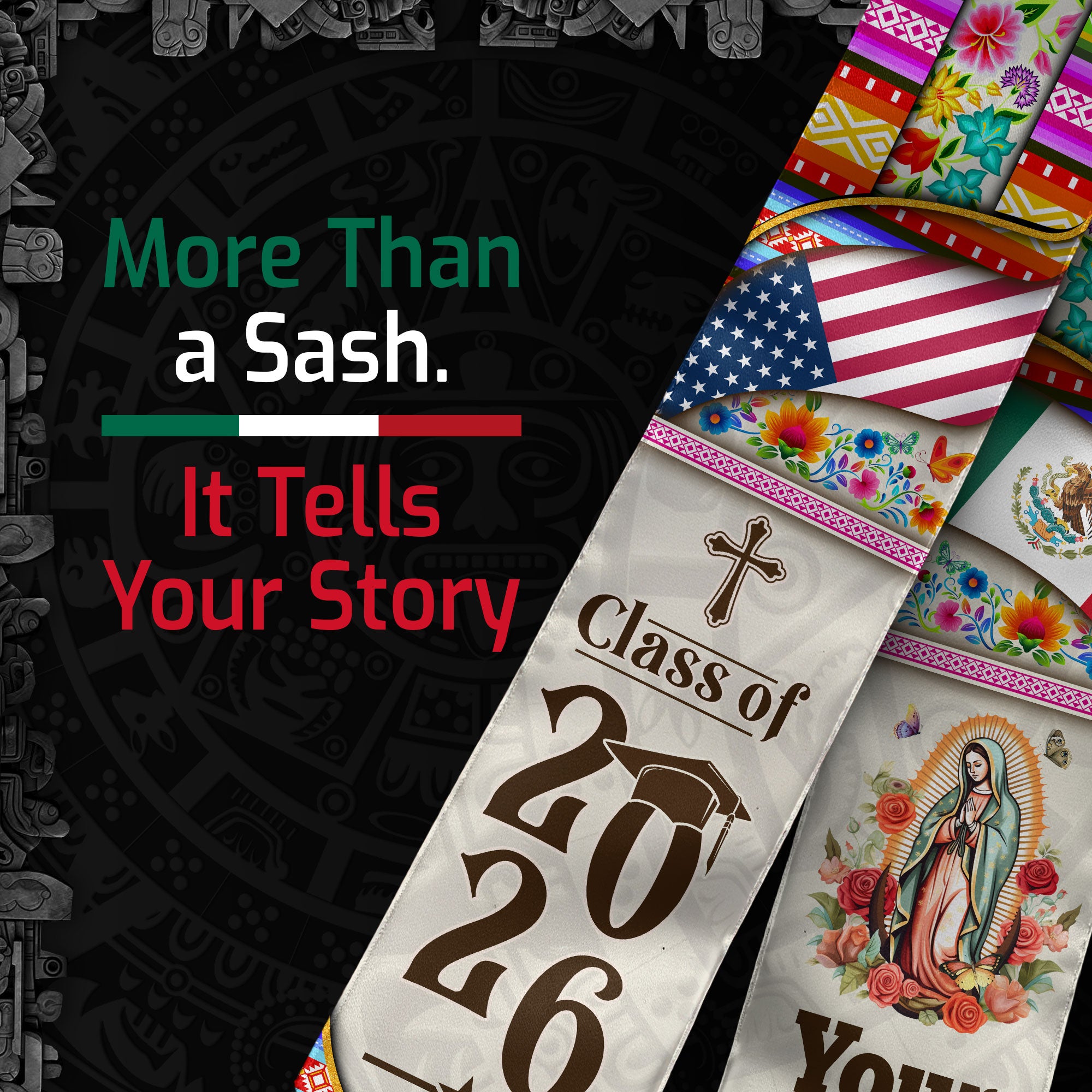 Mexico Graduation Sash 2026, Mexican Flag Stole, Mexican Stole, Custom Graduation Stole