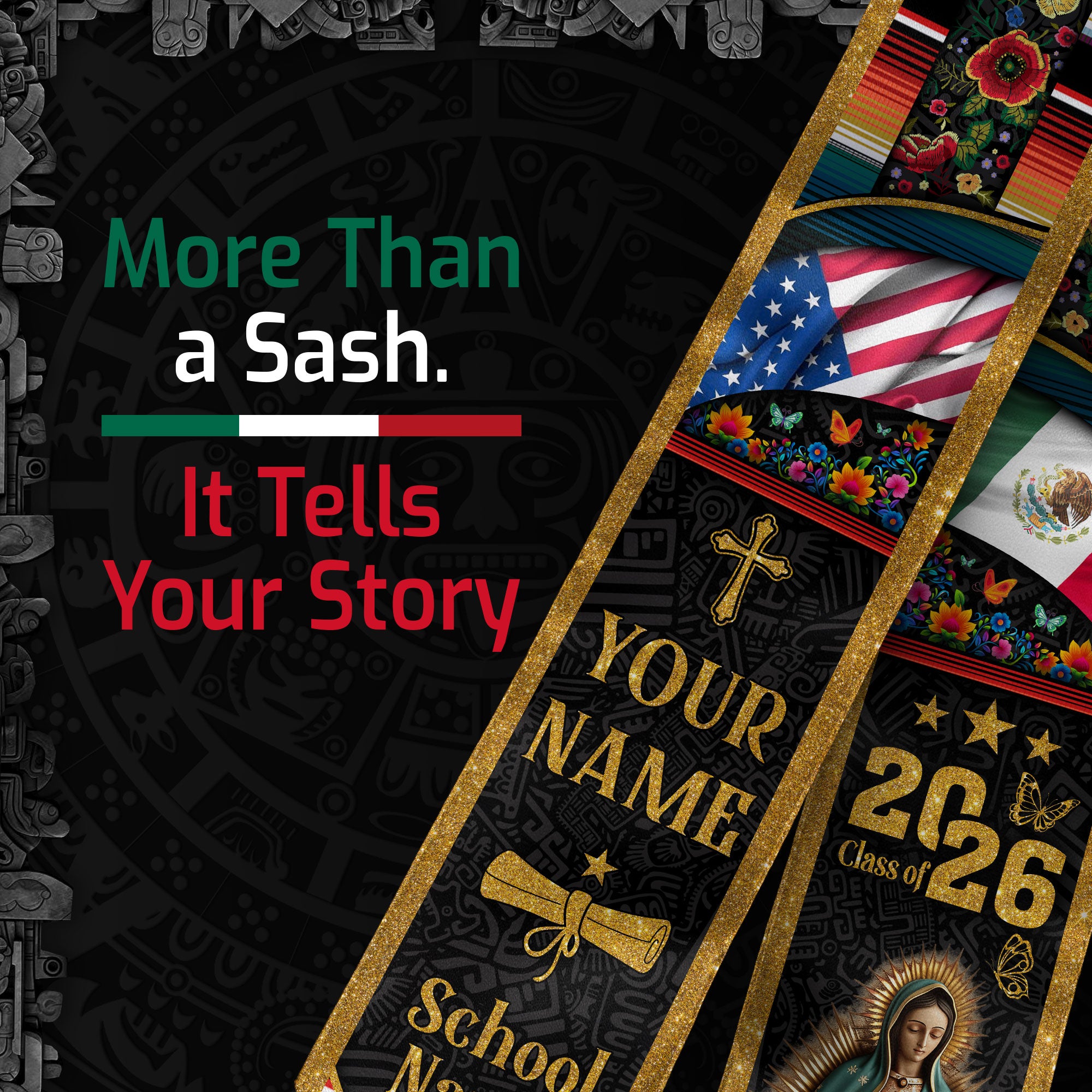 2026 Mexican Graduation Stole, Mexico Flag Stole, Mexican Stole for Graduation