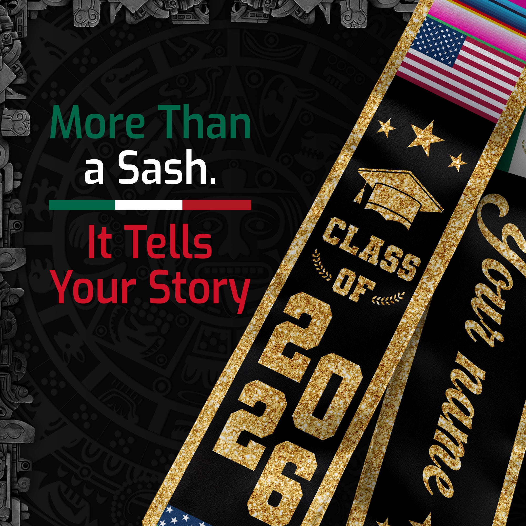 2026 Mexico Stole for Graduation, Mexican Flag Sash, Optional Personal Detail for Grads