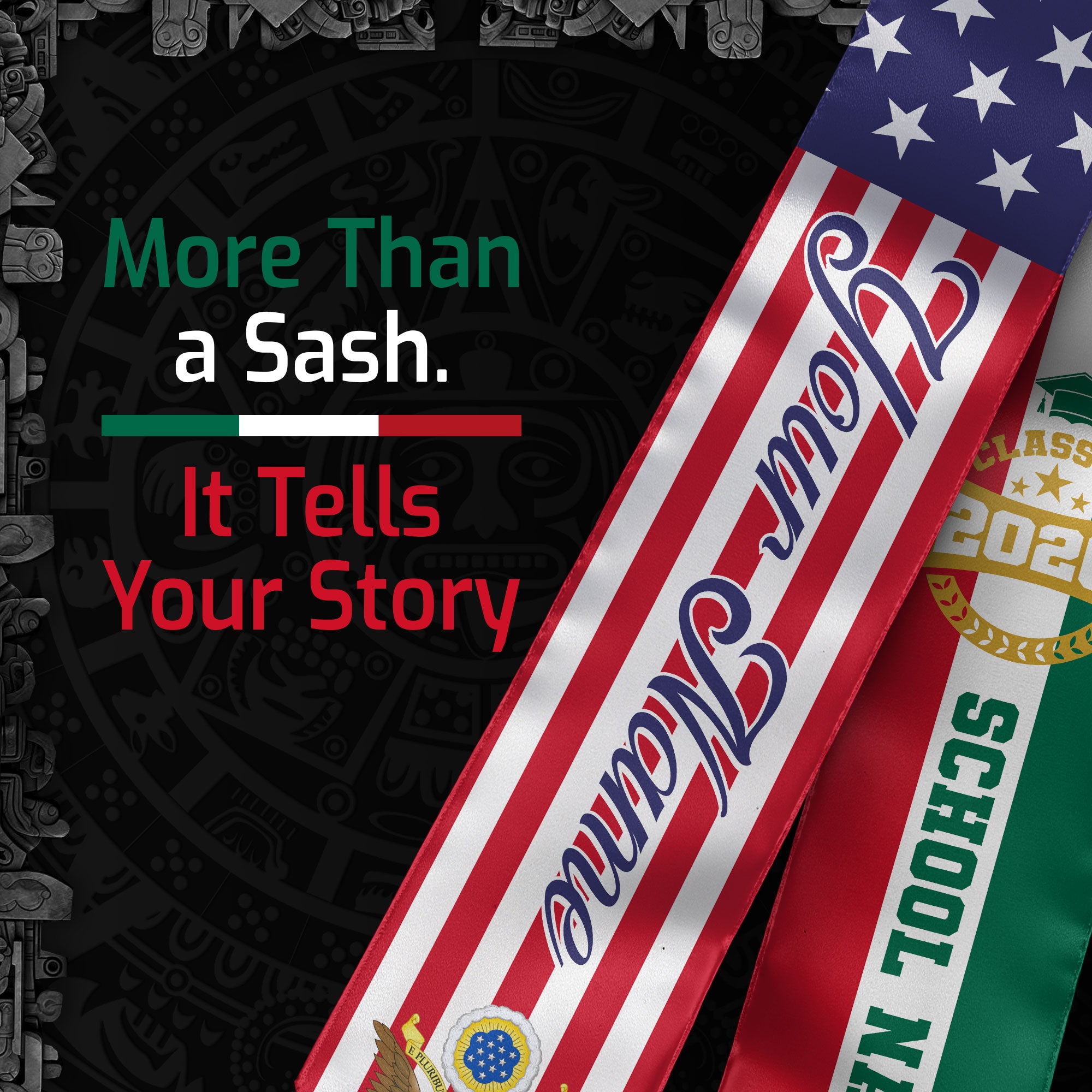2026 Mexico Graduation Stole, Mexican Flag Sash, Personal Detail Option for Graduation Day