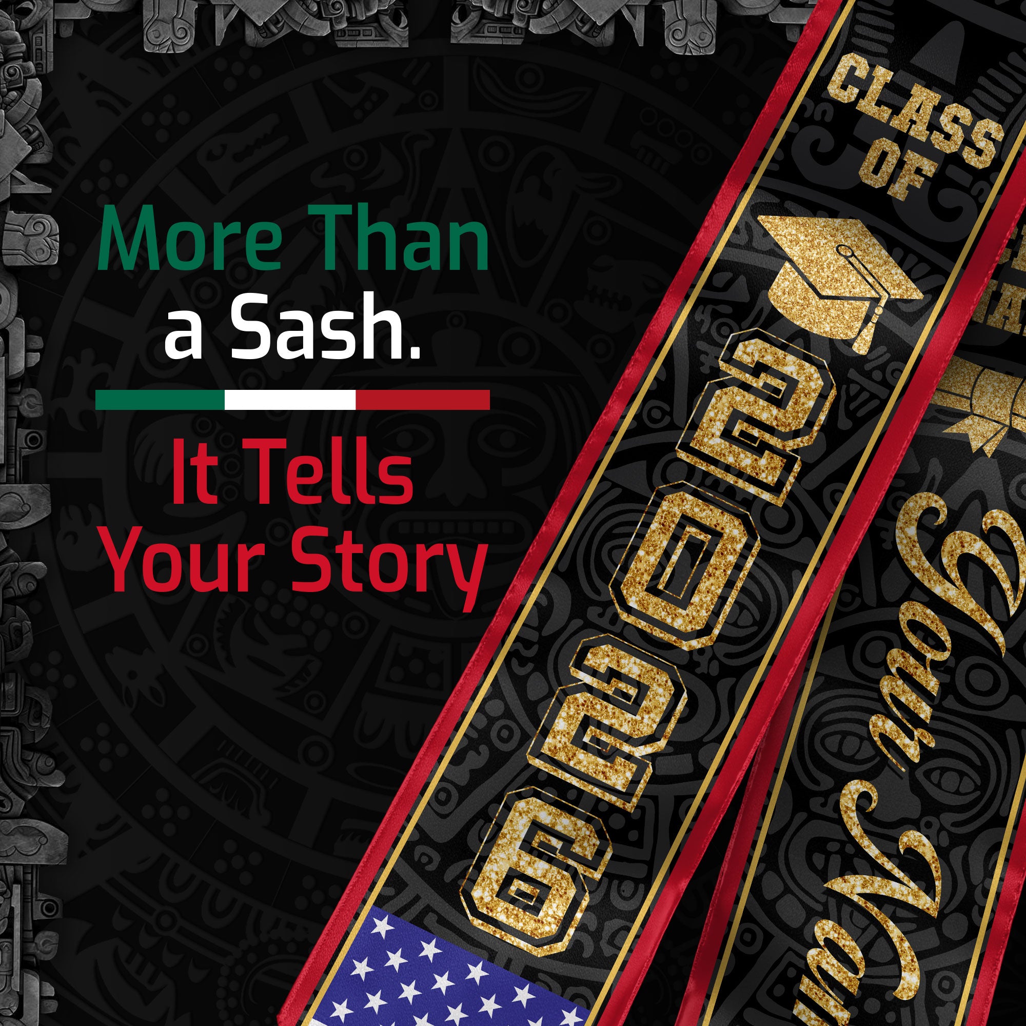 2026 Mexican Graduation Sash, Mexico Flag Stole, Personal Detail Option for Class of 2026