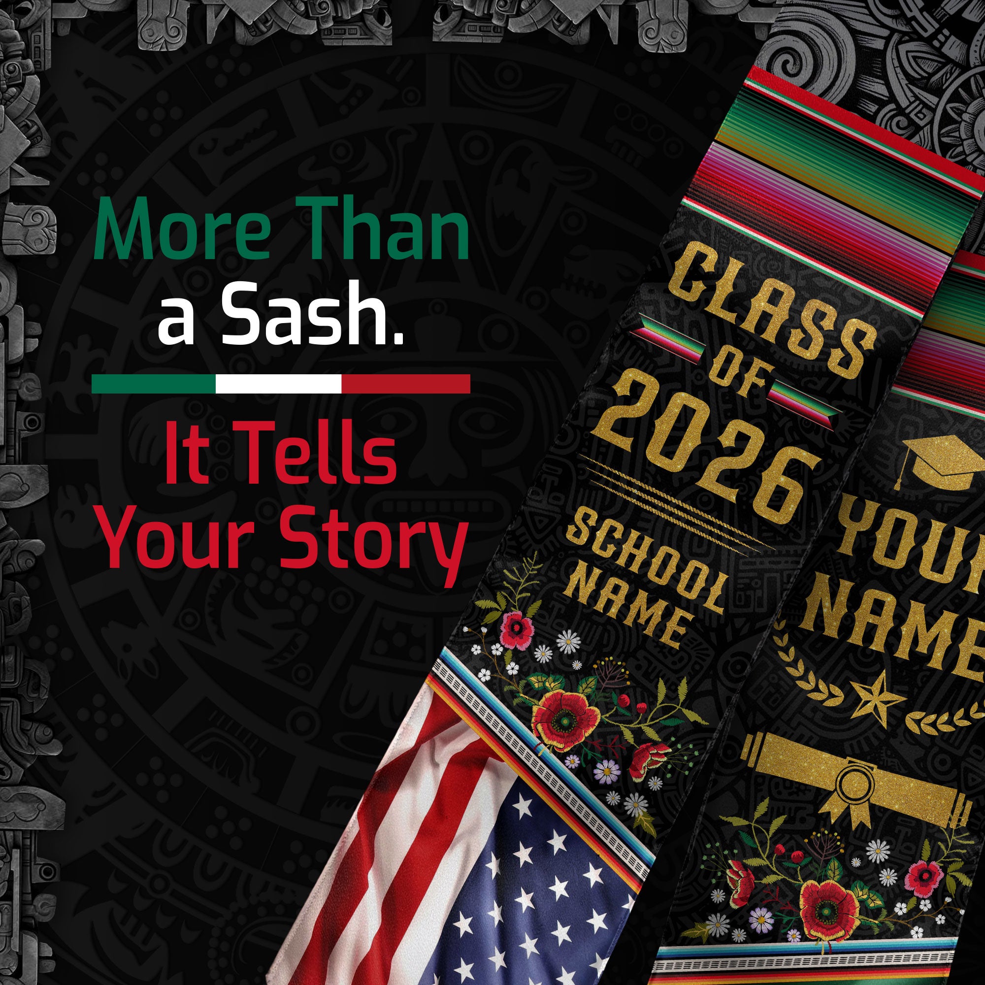 Customized Graduation Stole for Mexico Ceremonies, Mexican Flag Inspired Sash Celebrating Class of 2026