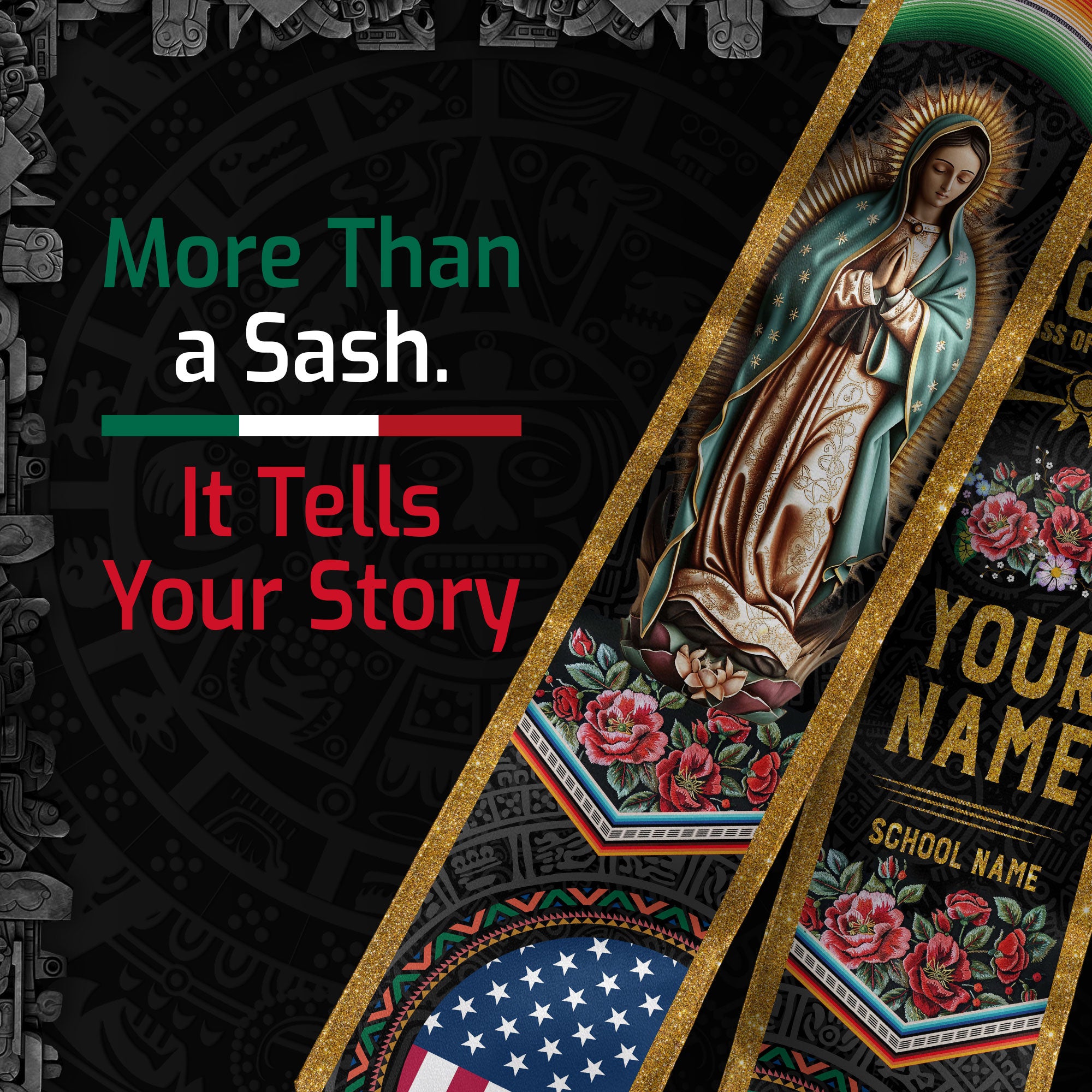 Customized Mexican Graduation Stole Showcasing National Flag Motif, Graduation Sash for Class of 2026