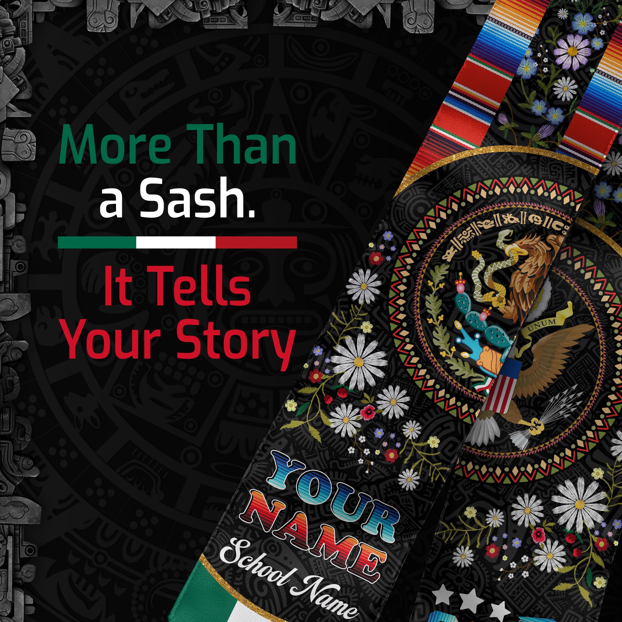 Customized Mexico Graduation Sash Featuring Traditional Flag Colors, Ceremony Stole for Class of 2026