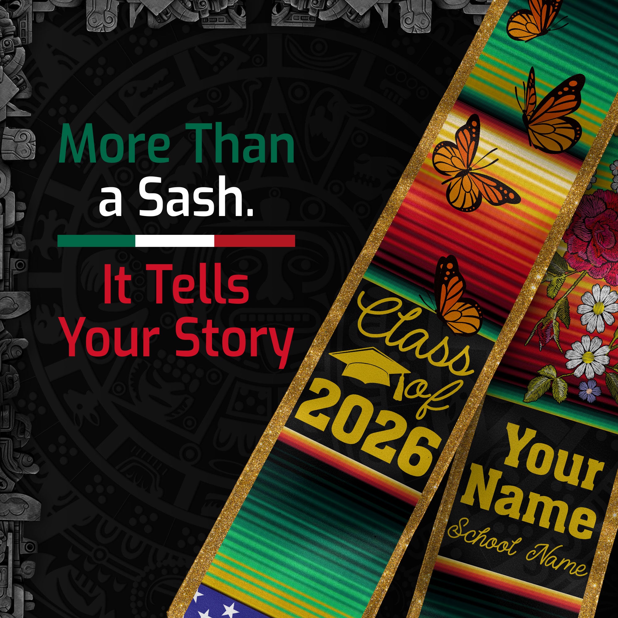 2026 Mexico Flag Stole for Grads, Mexican Graduation Sash, Personal Detail Option Included