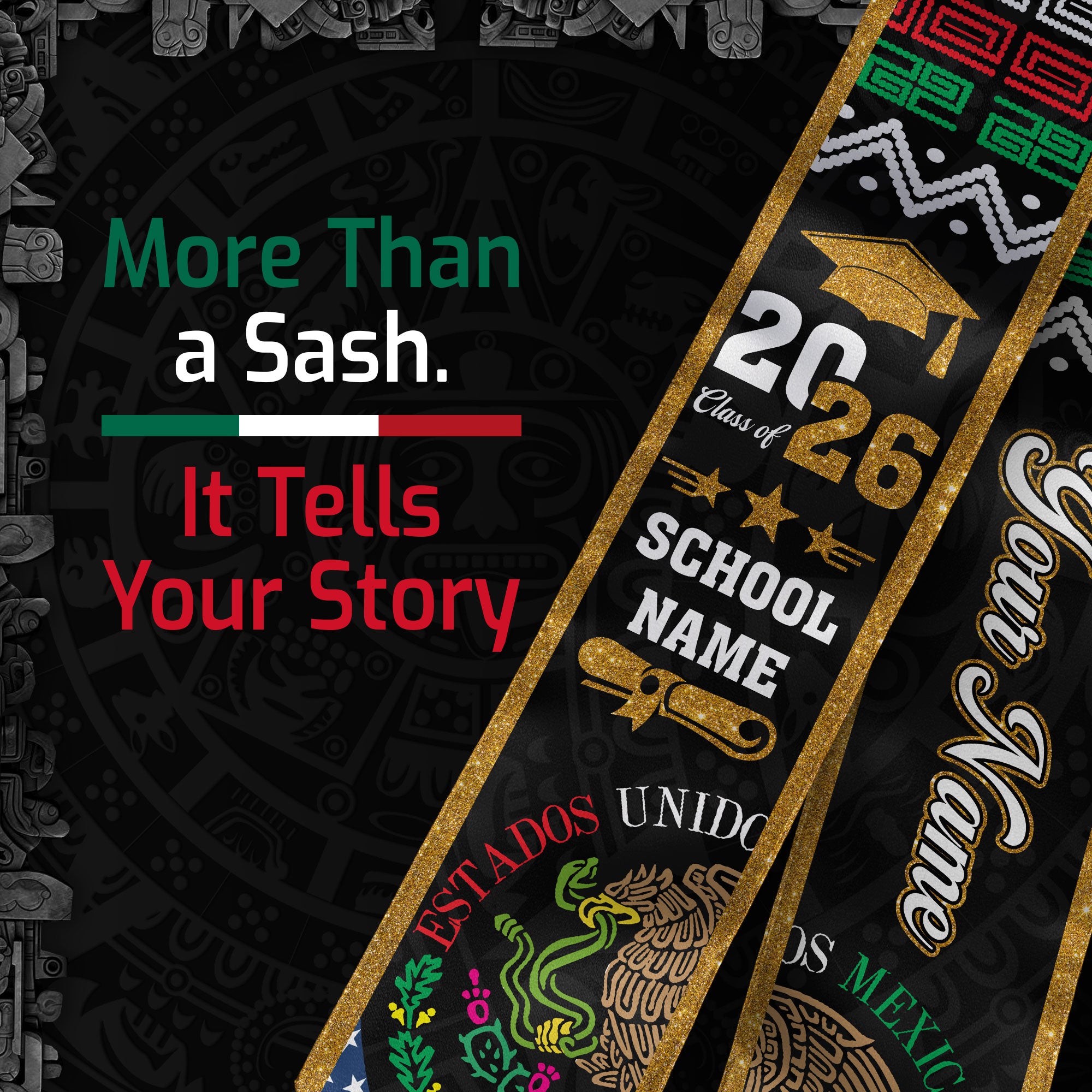 Mexican Graduation Stole 2026, Mexican Flag Sash, Personal Detail Option for Proud Families