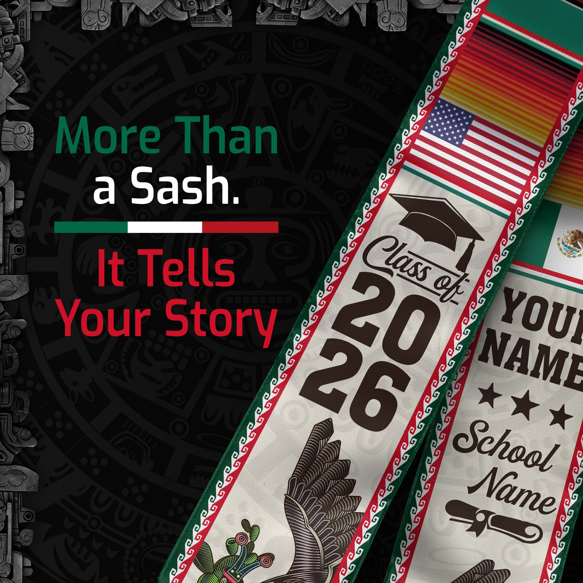 2026 Mexico Graduation Sash, Mexico Flag Stole for Graduation, Detail Option Available