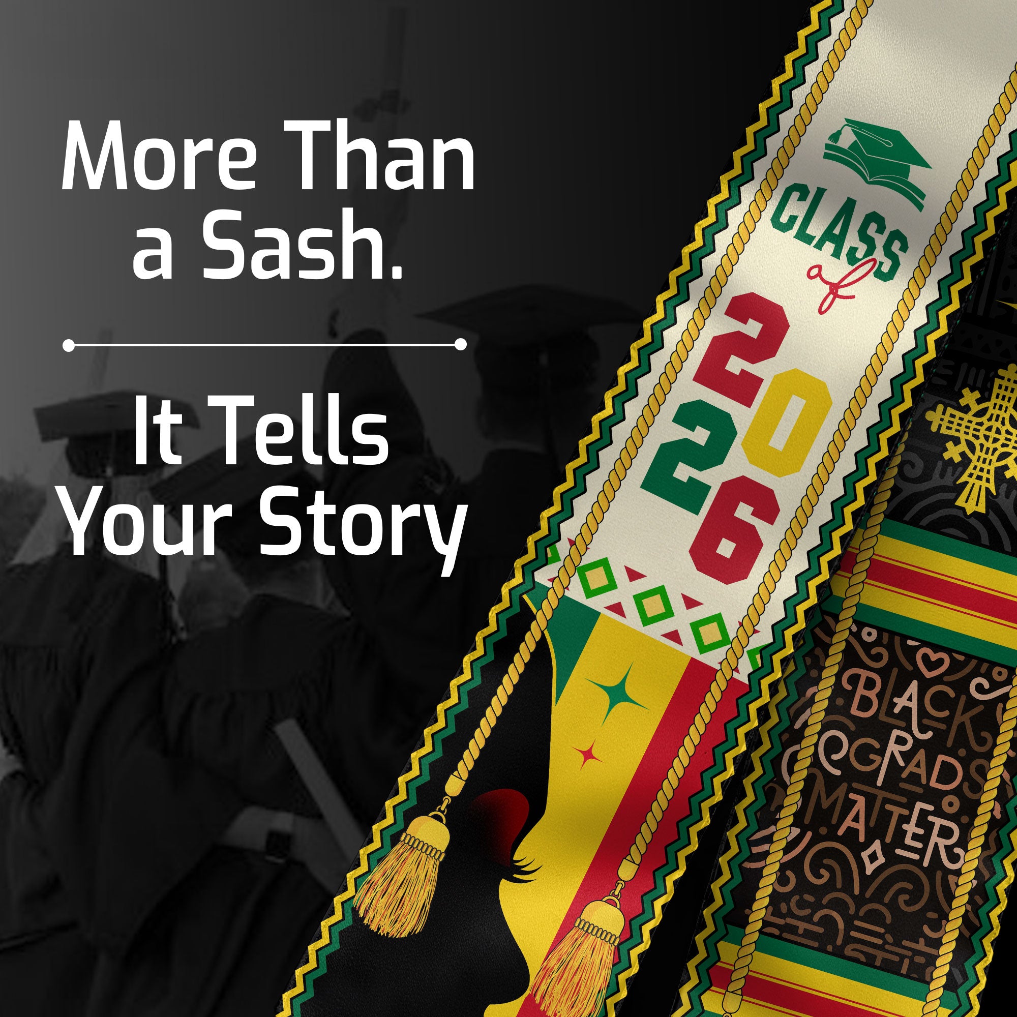Black Grads Matter Graduation Stole 2026, Pan-African African Print Graduation Stole