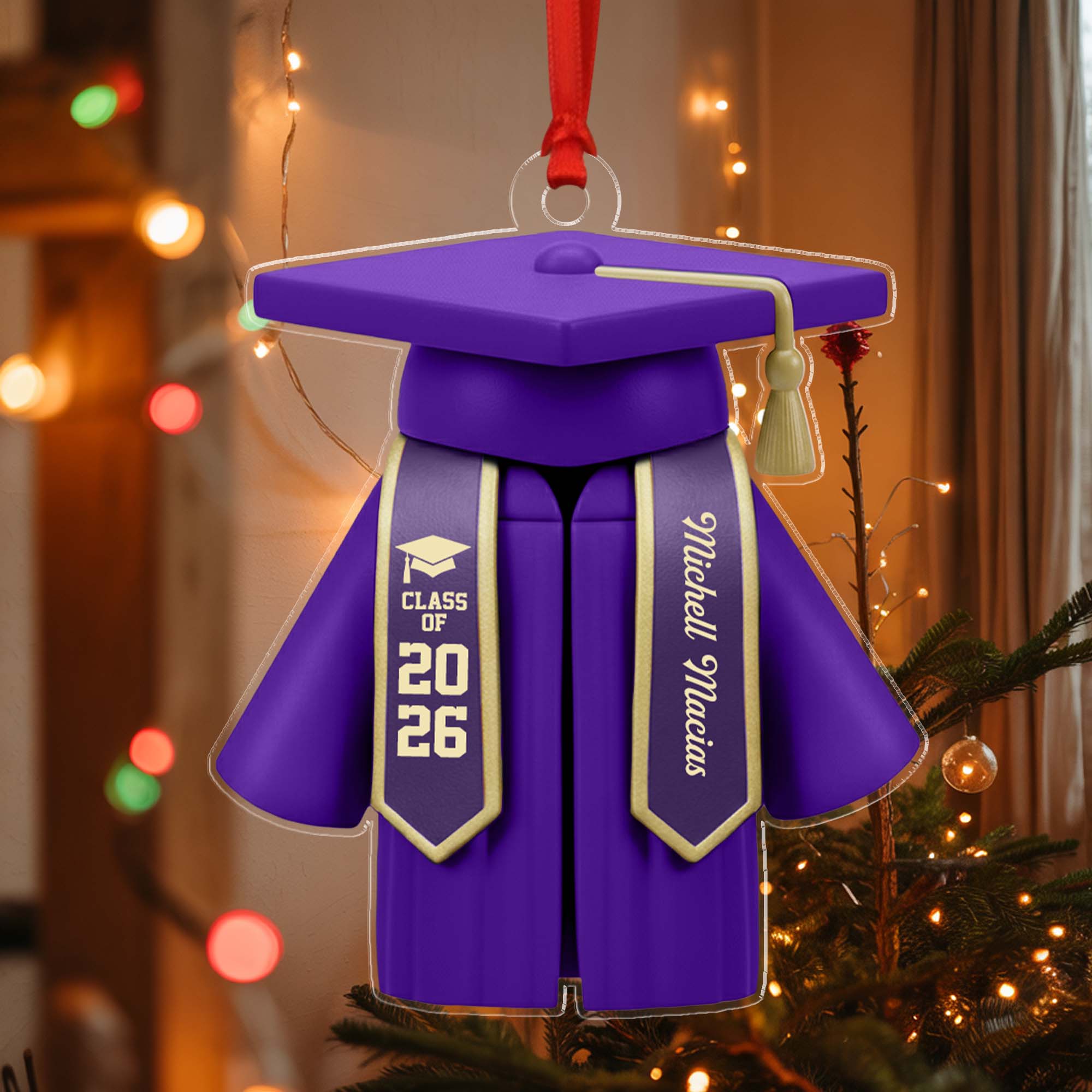 Personalized Class Of 2026 Custom Name Graduation Cap Gown Ornament