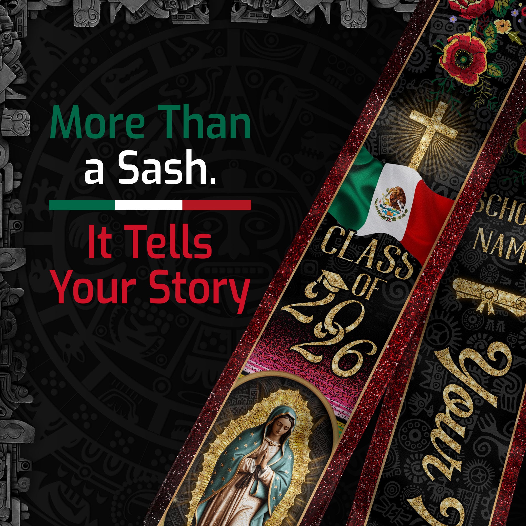 Mexico Graduation Stole 2026, Mexican Flag Sash, Personalized Detail Options, Graduation Stole