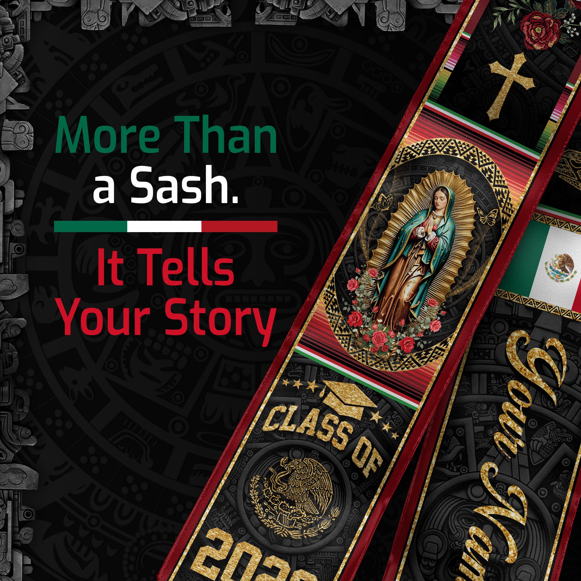 2026 Mexico Graduation Stole, Mexican Flag Graduation Sash, Personal Name Detail Available