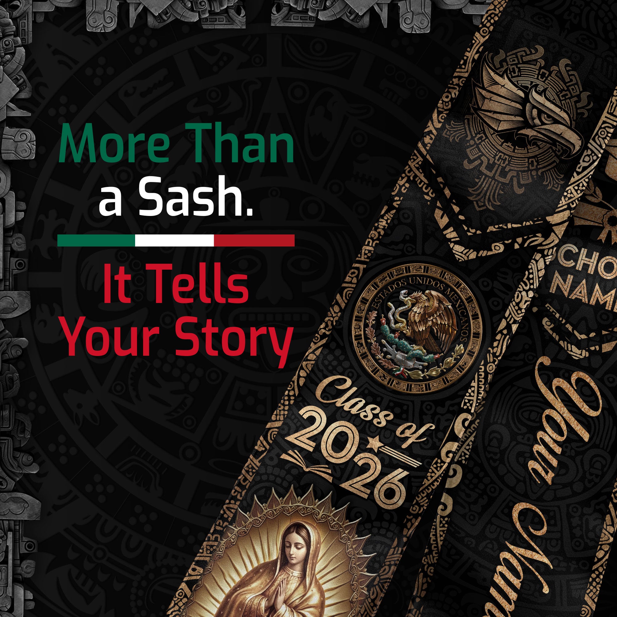 Mexico Flag Graduation Sash 2026, Mexican Stole for Grads, Personal Text Detail Available