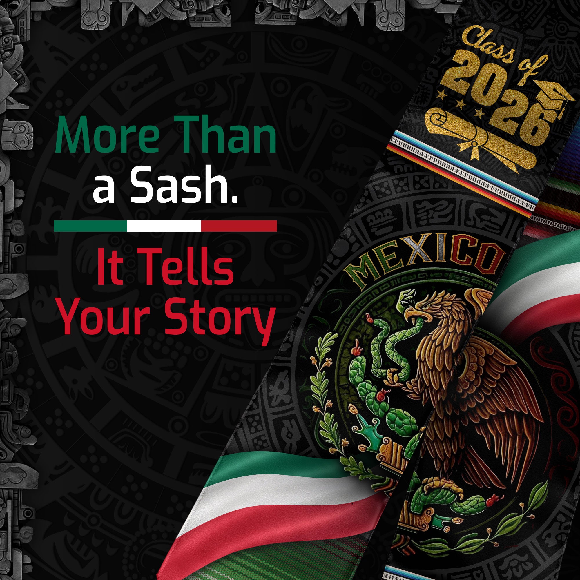 2026 Mexican Graduation Sash, Mexico Flag Stole, Choose Name & Year Detail for Graduates