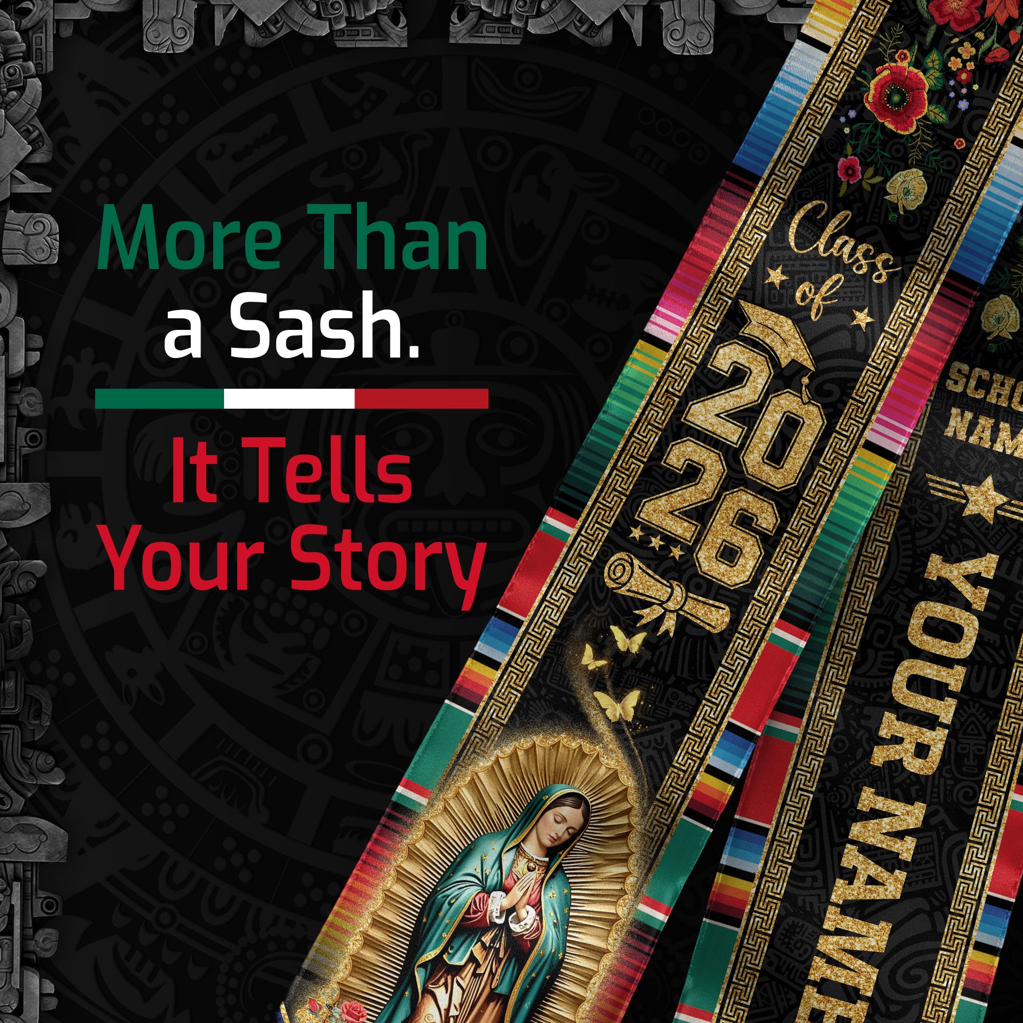 Mexican Flag Graduation Stole 2026, Mexico Sash for Graduation, Personalization Option