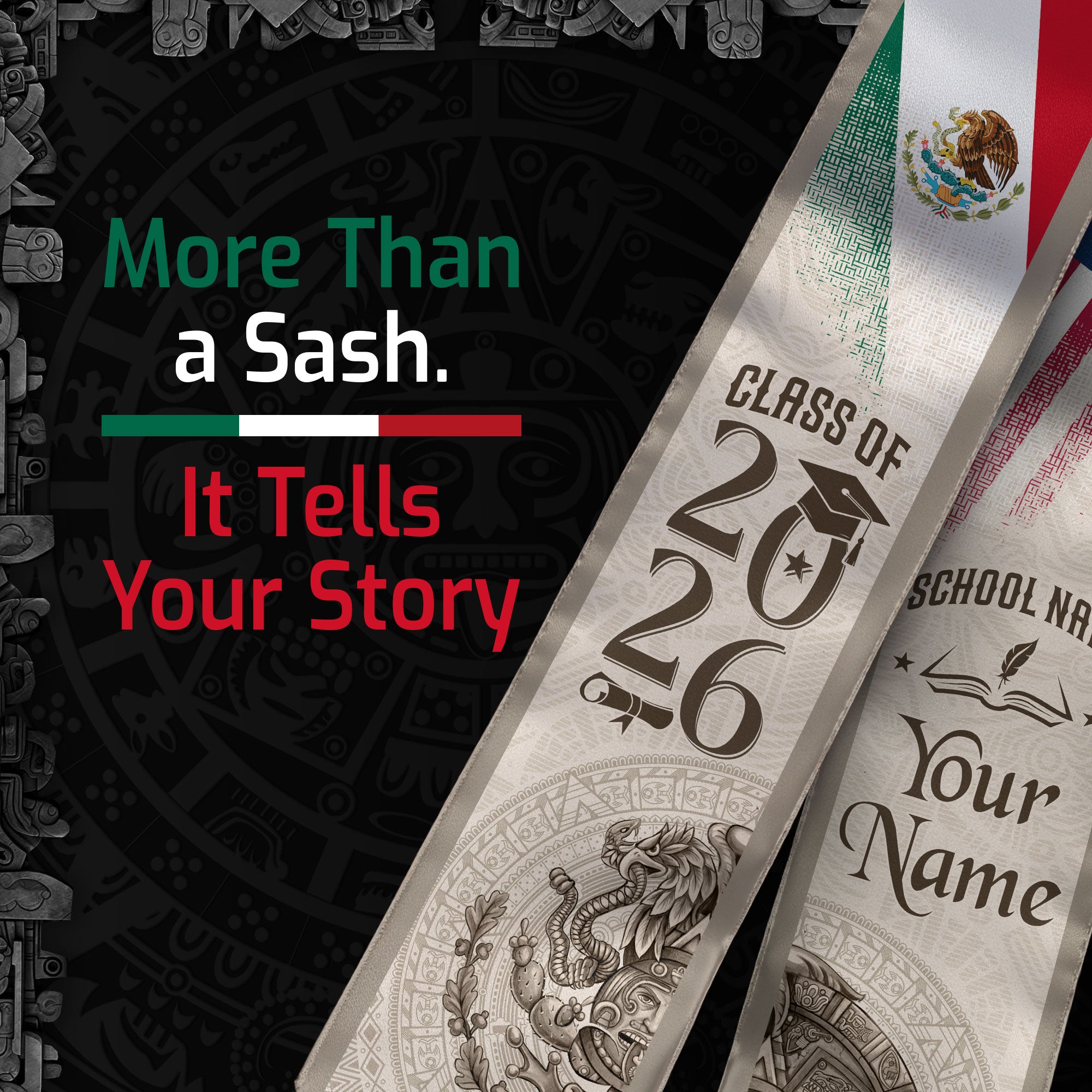 2026 Mexico Flag Sash for Graduation, Mexican Stole for Graduates, Add Name Detail