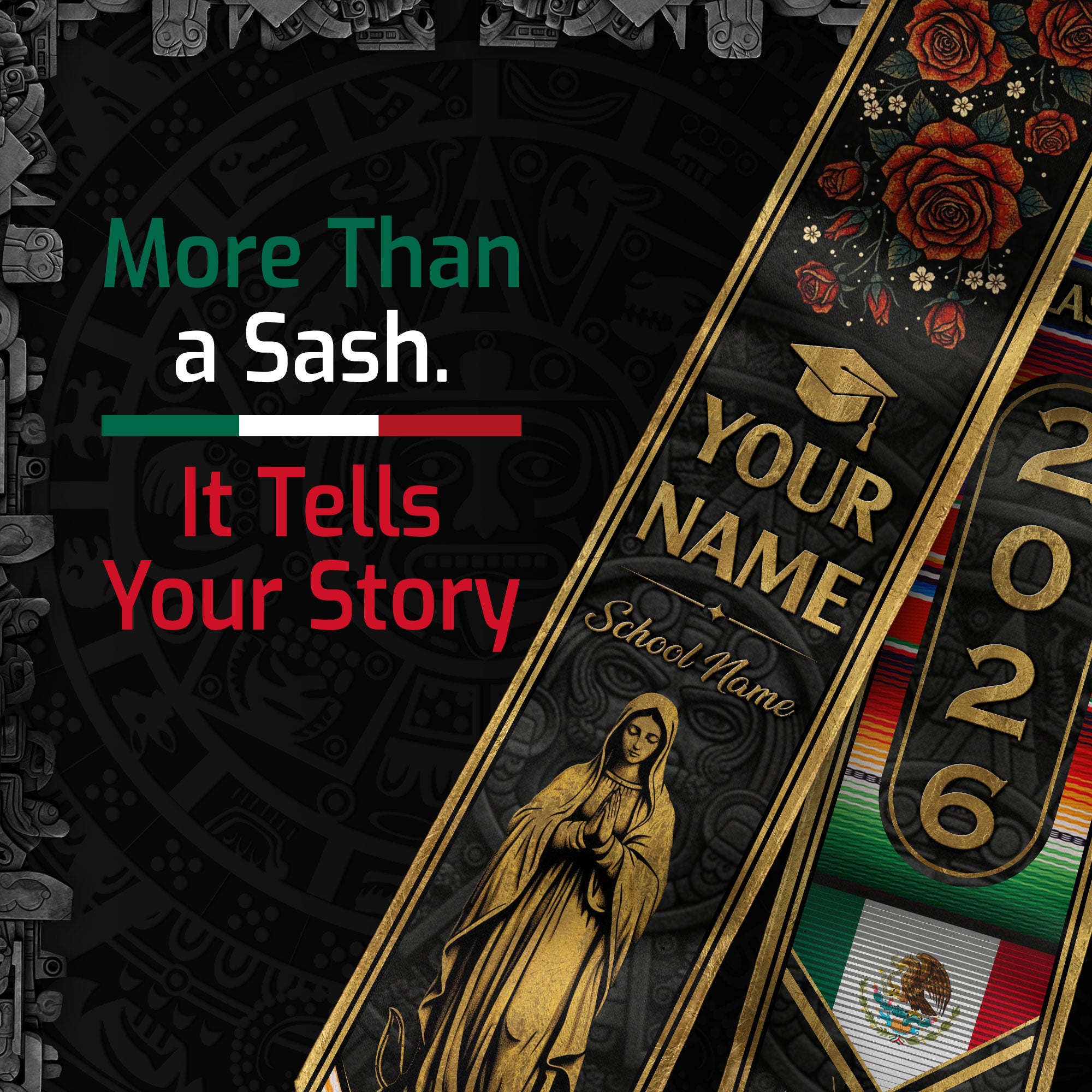 Mexico Graduation Sash 2026, Mexican Flag Stole for Graduates, Personalized Stitch Option