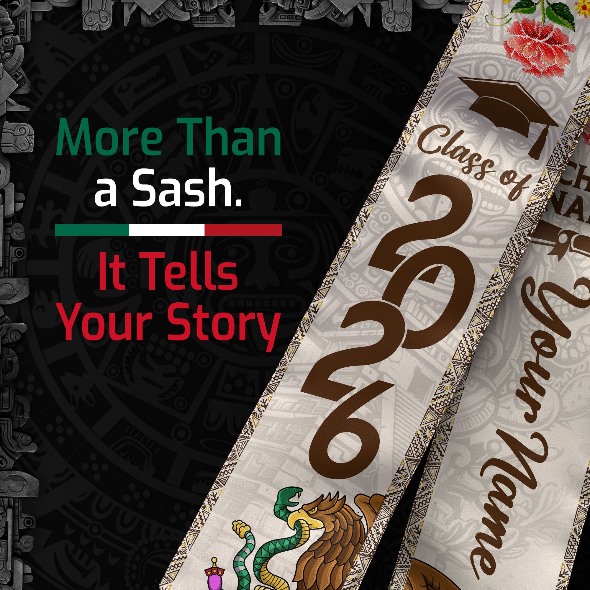 Customized Mexico Graduation Stole 2026, Mexican Flag Graduation Sash, Academic Style for Class of 2026
