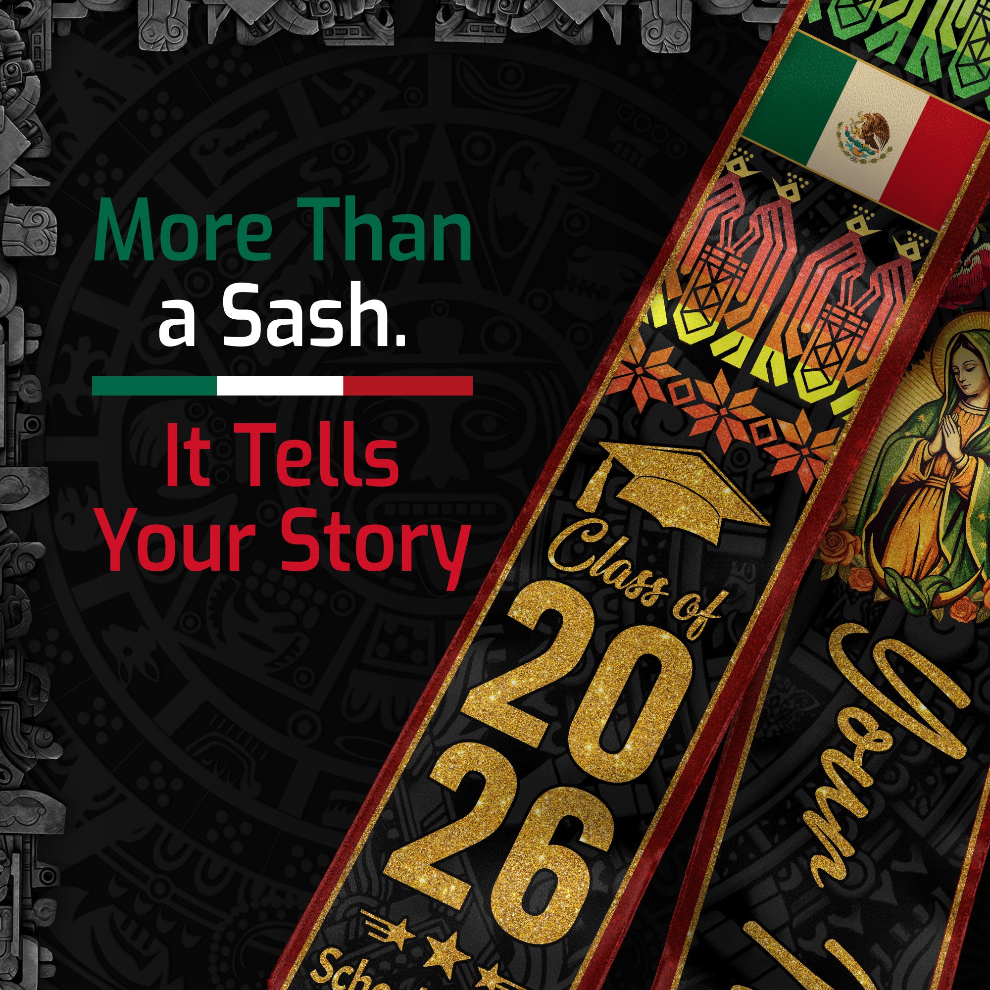 Customized Graduation Stole Mexico 2026, Mexican Flag Sash, Formal Academic Accessory for Graduates