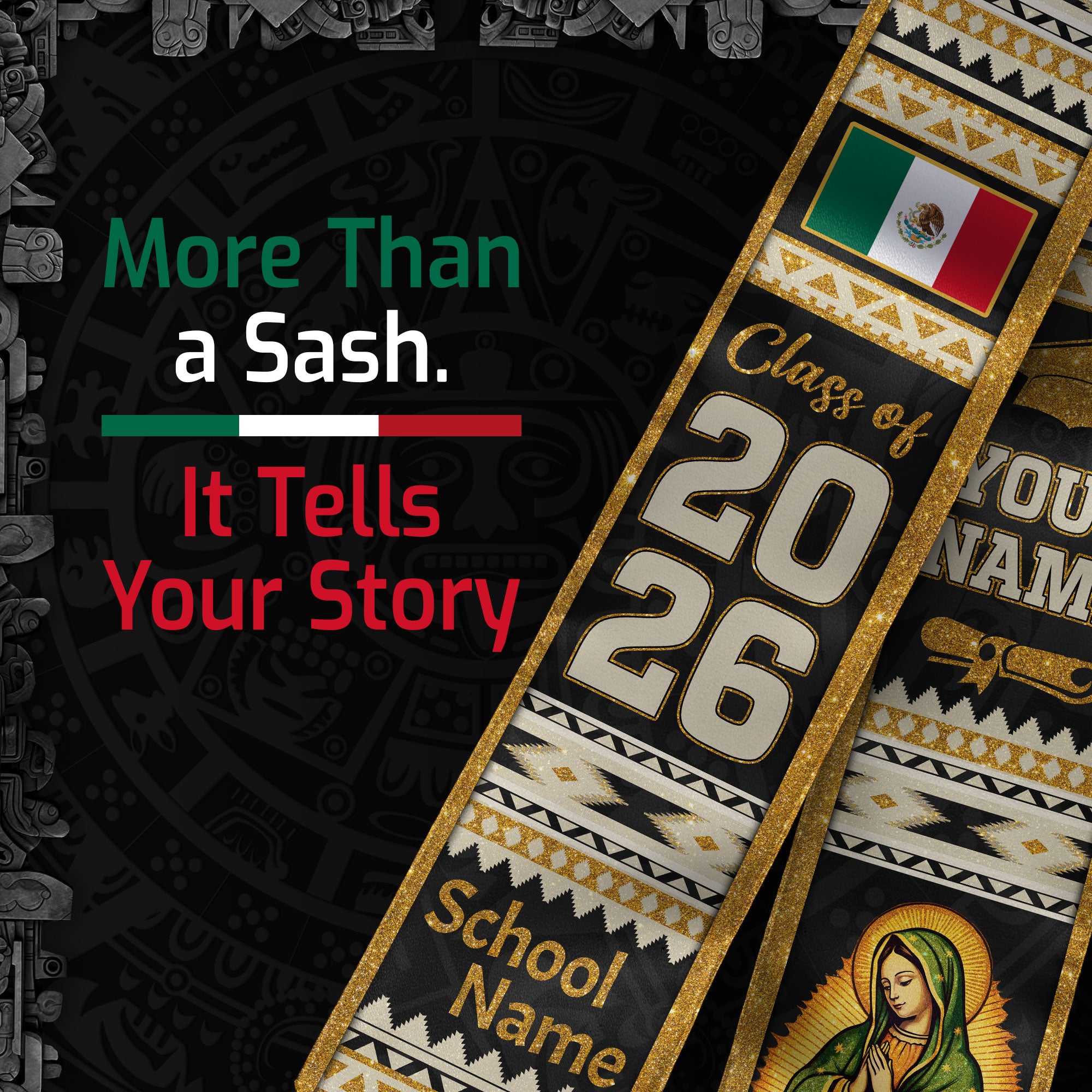 Customized Mexico Flag Graduation Stole 2026, Graduation Sash for Mexican Heritage Class of 2026