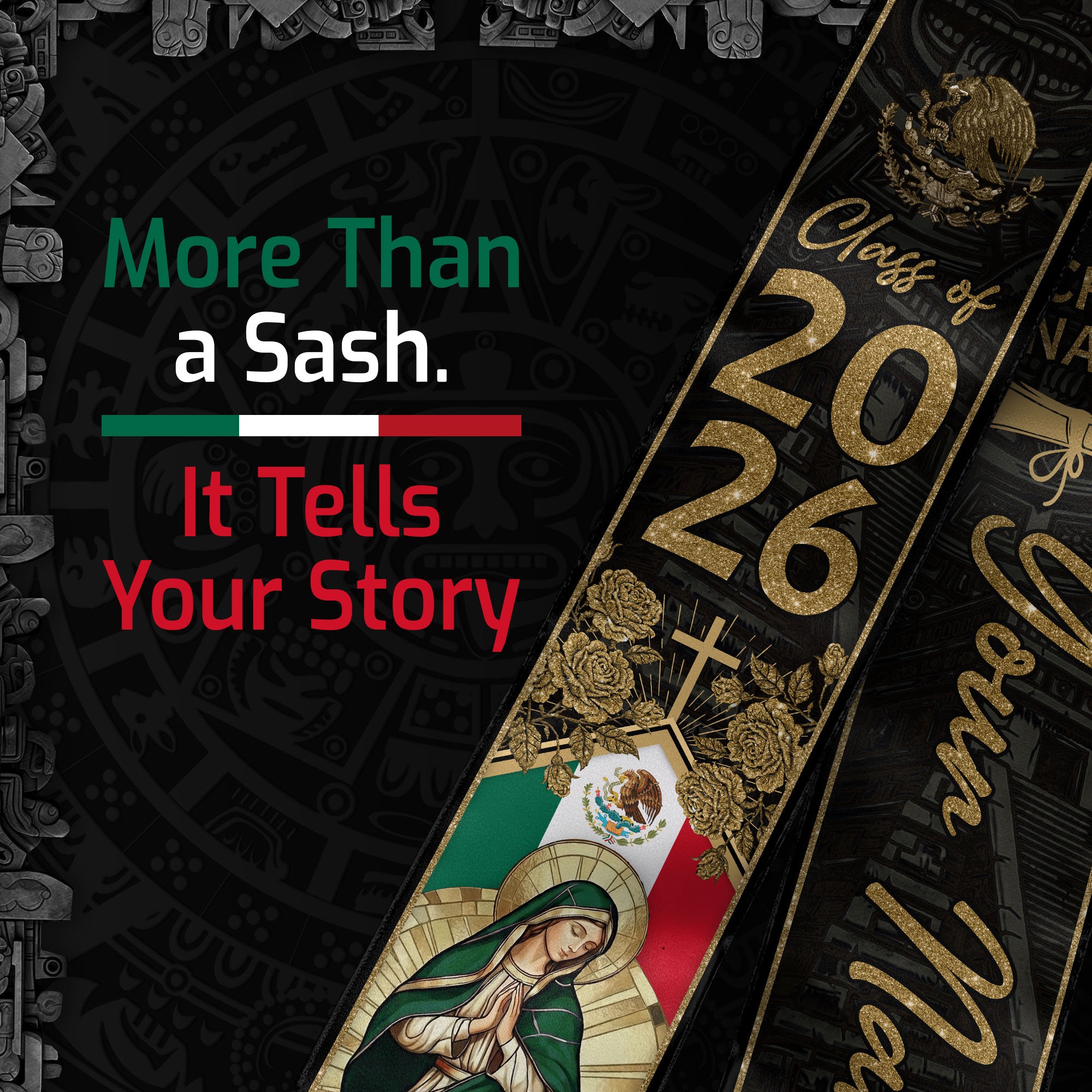 Customized Mexico Graduation Stole 2026, Mexican Flag Sash, Commencement Accessory Class of 2026