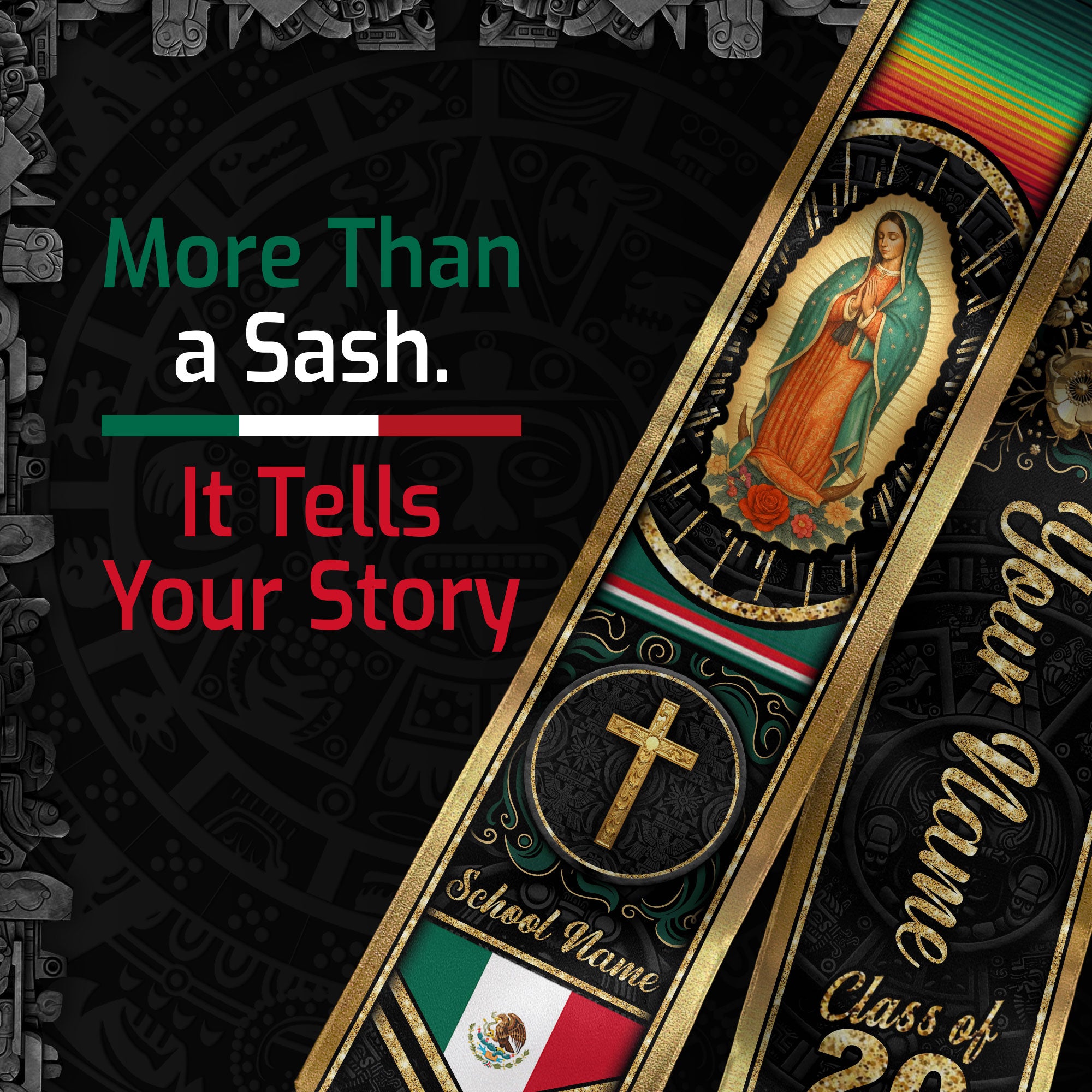 Customized Mexico Graduation Stole with National Flag Detail, Graduation Sash 2026, Class of 2026