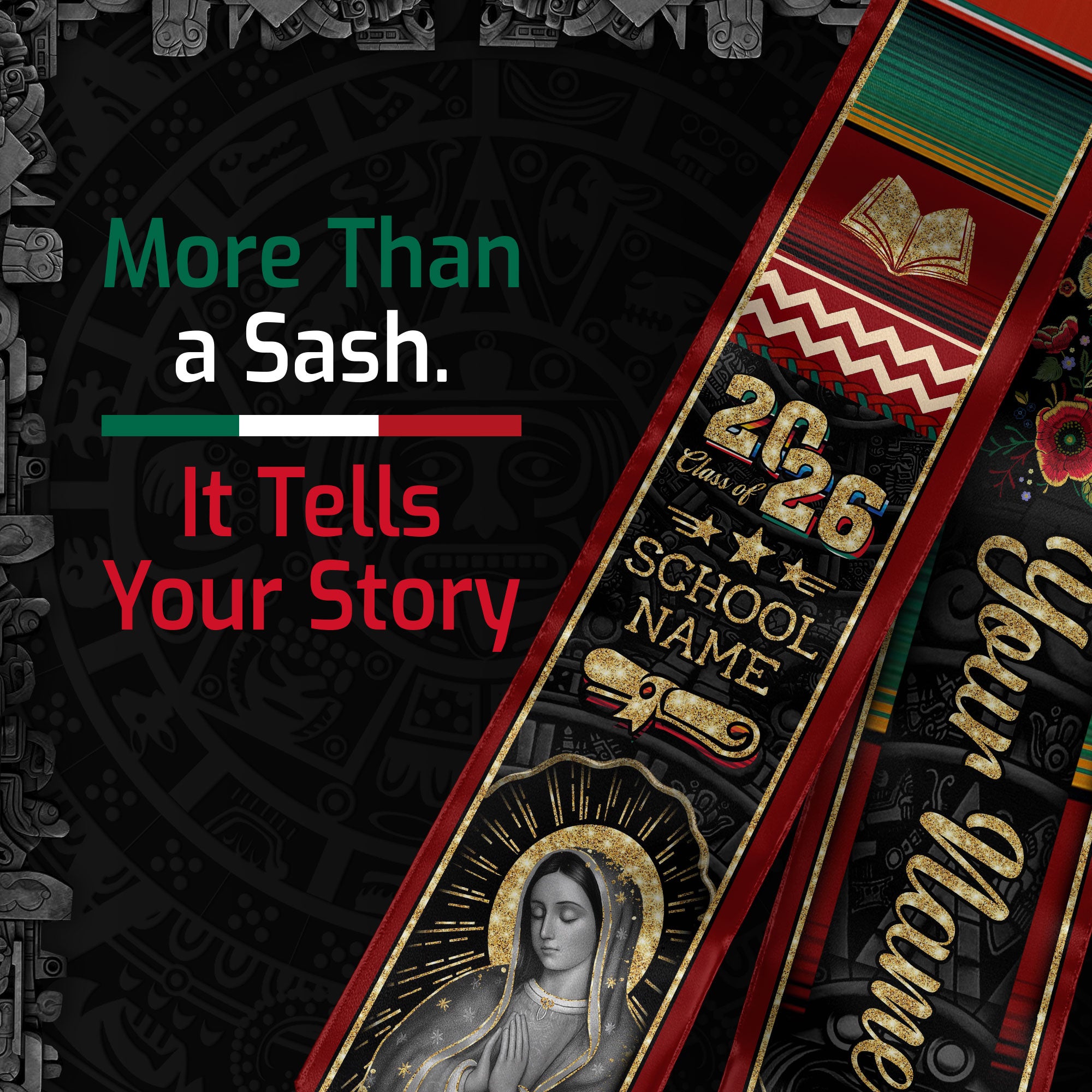 Customized Mexican Graduation Stole Featuring Flag Colors, Graduation Sash for Class of 2026