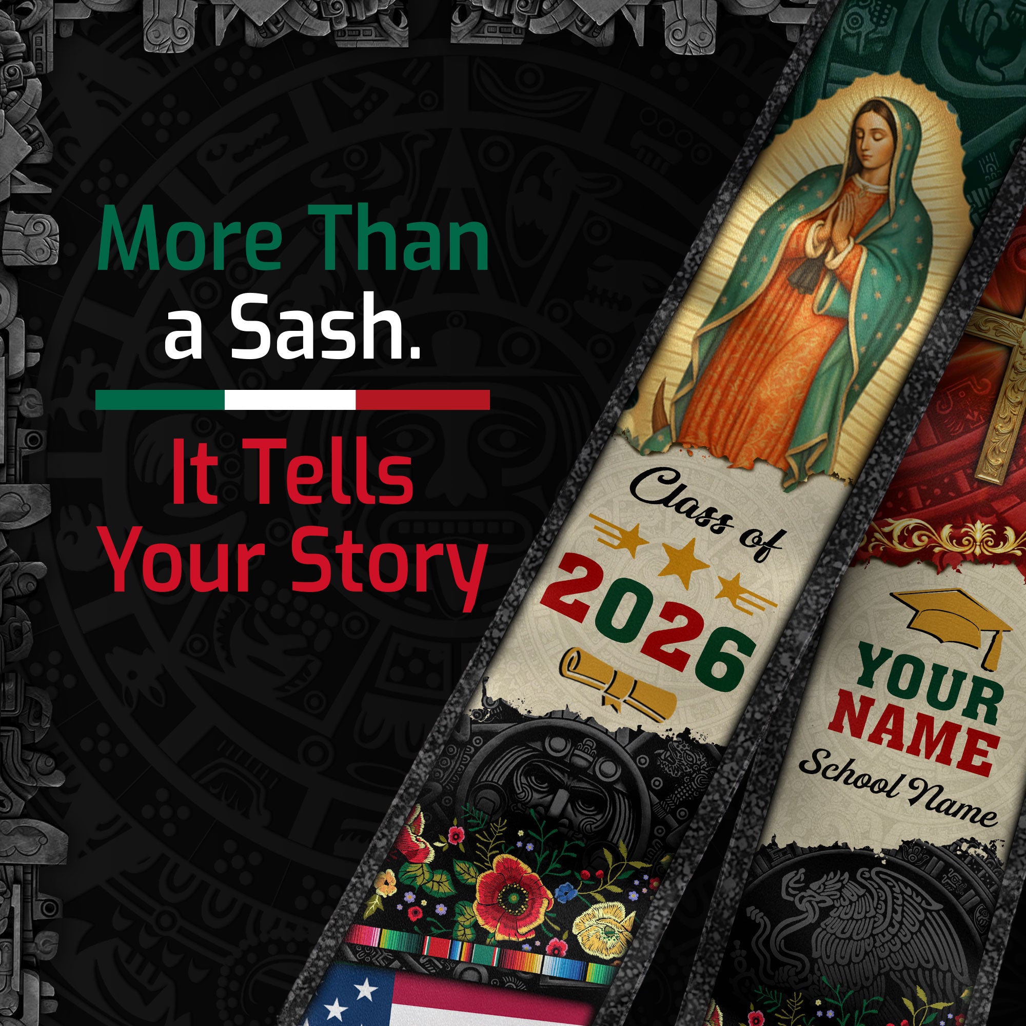 Customized Mexico Graduation Stole Inspired by Mexican Flag Design, Graduation Sash 2026
