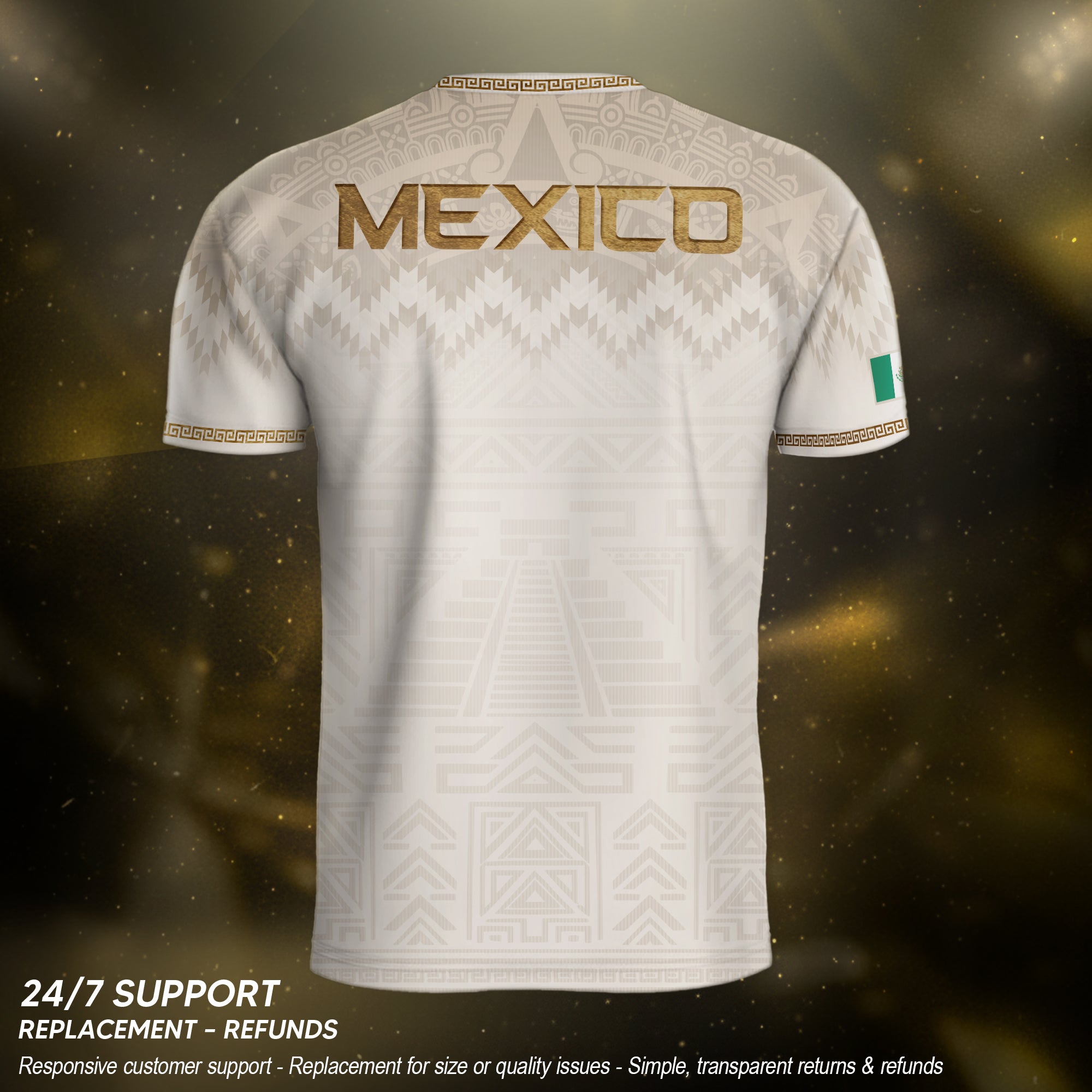 Hung Test Mexico Heritage Orgullo Mexicano Beige Gold Aztec Pyramid Sun Stone Soccer Jersey