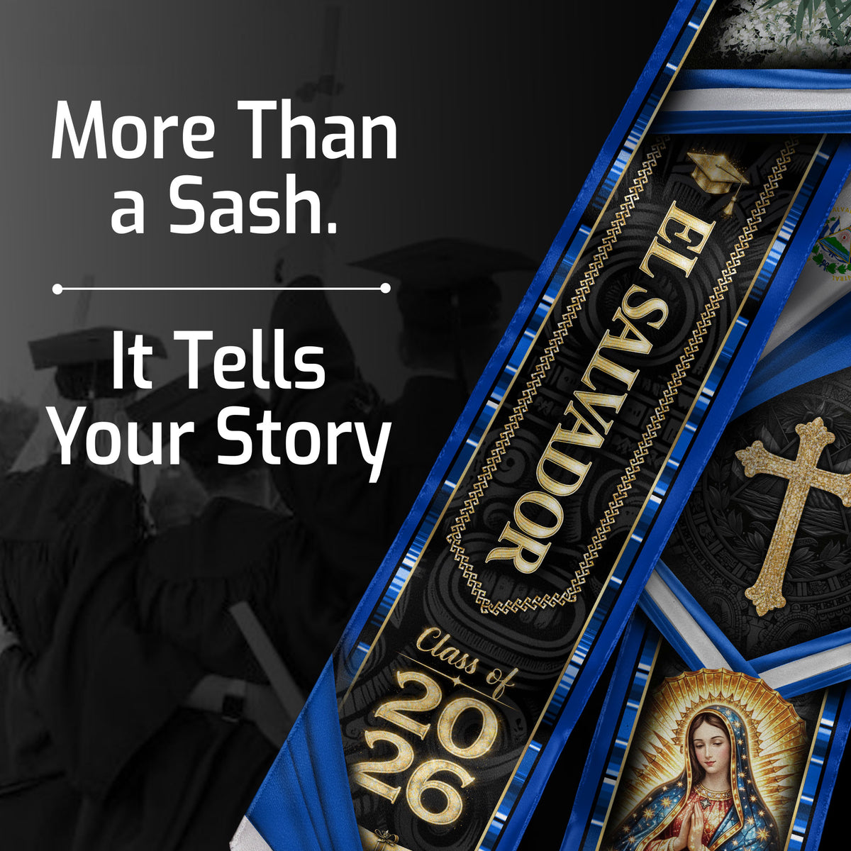 El Salvador Graduation Stole 2026 - Virgin Mary & Cross Class of 2026 Sash