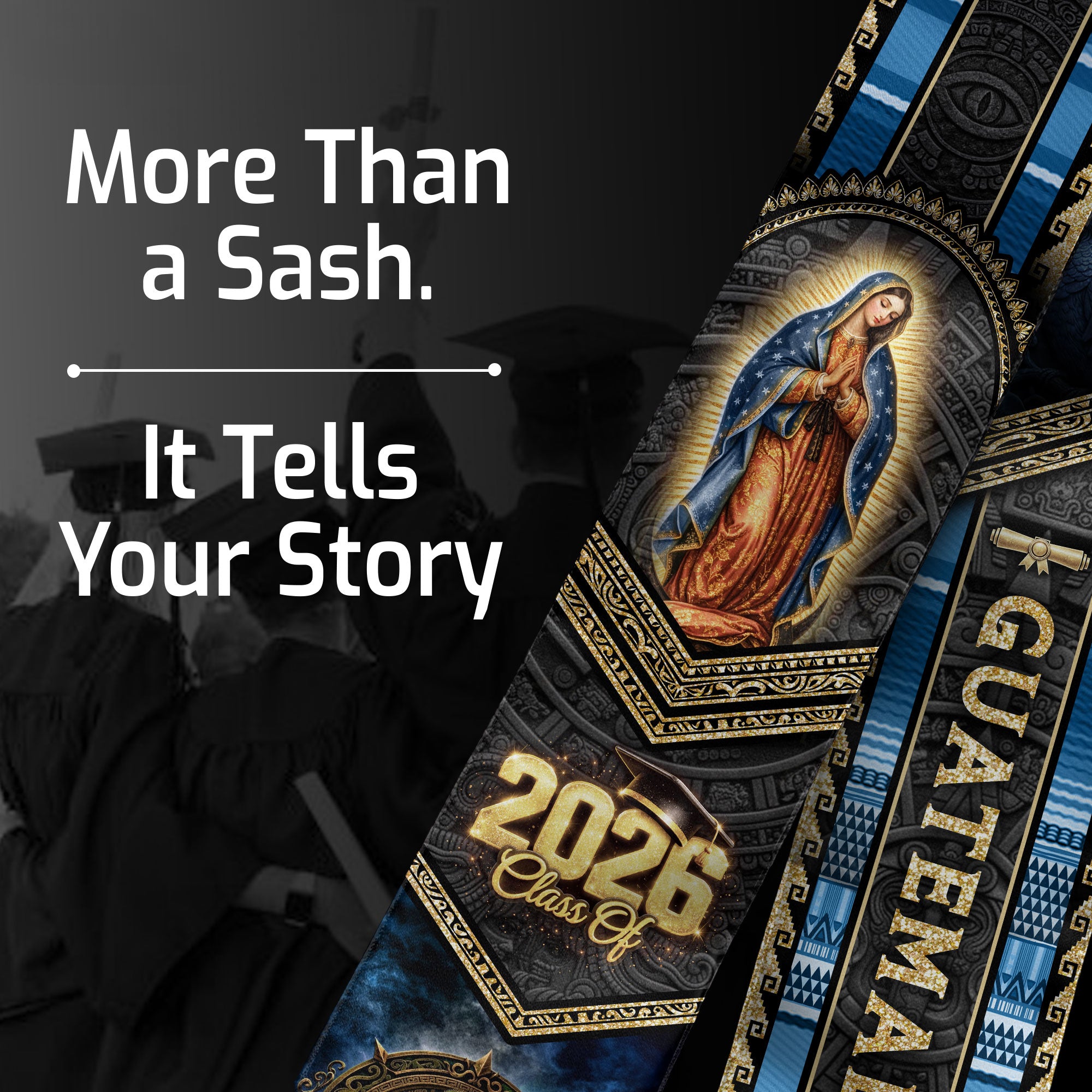 Guatemala Graduation Stole 2026 Catholic Virgin Mary Graduation Sash Blue Gold Cultural Design