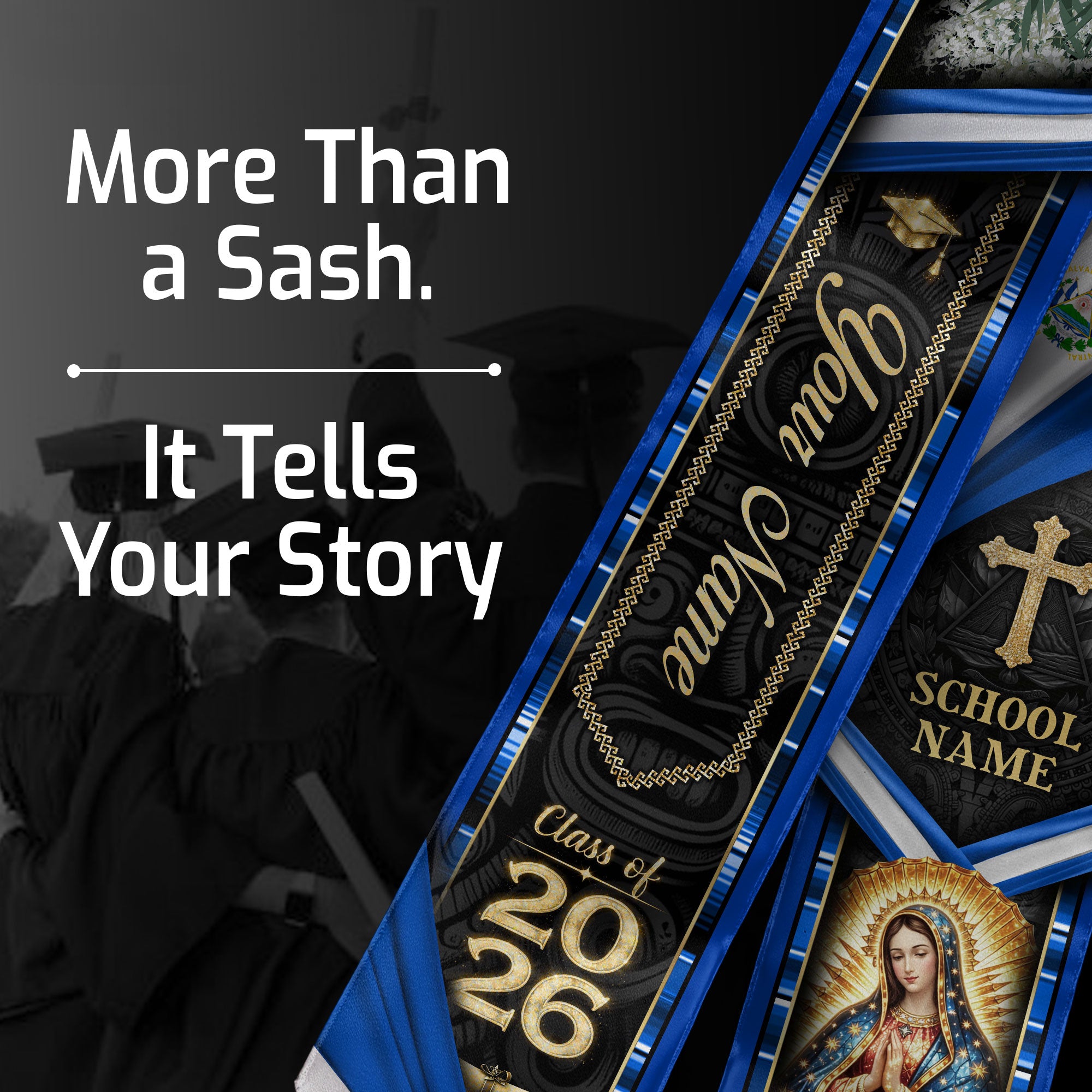 Personalized El Salvador Graduation Sash 2026 - Virgin Mary Heritage Stole