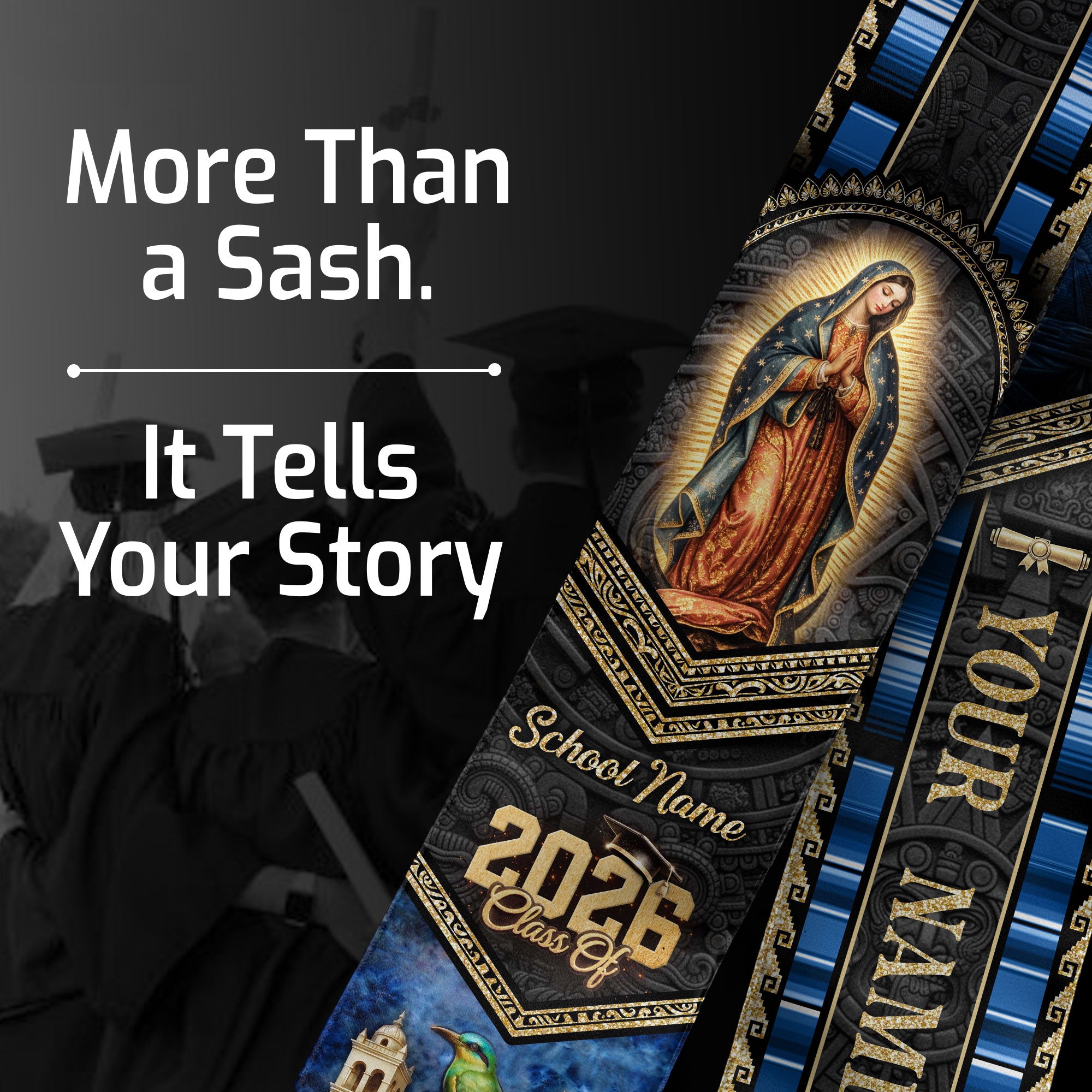 El Salvador Graduation Stole Class of 2026 - Personalized Torogoz Heritage Sash