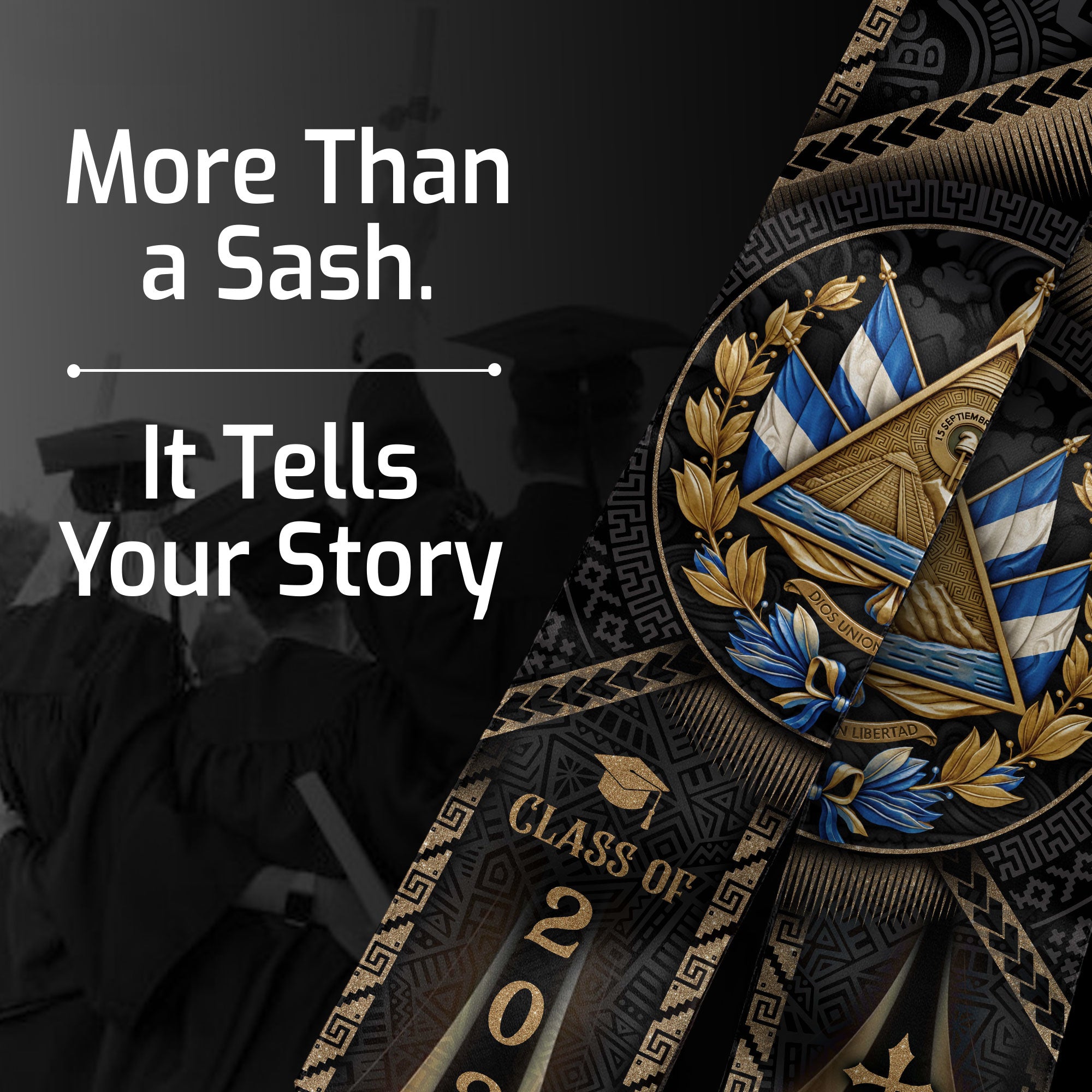 El Salvador Graduation Stole Class of 2026 - Personalized Coat of Arms Heritage Sash
