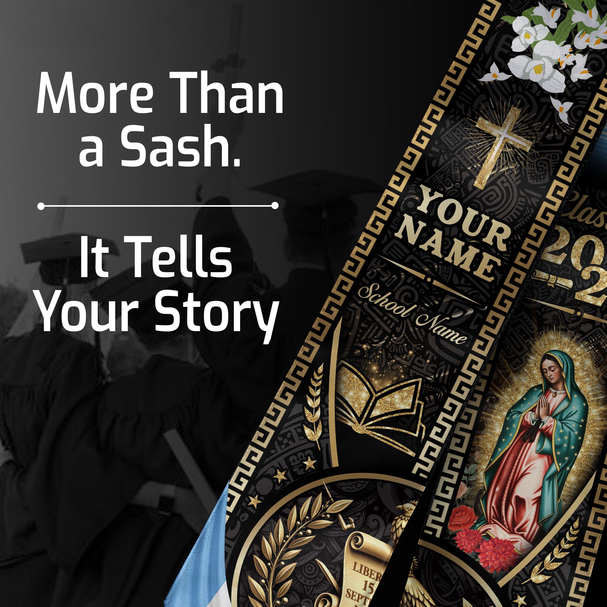Guatemala Graduation Stole 2026 Custom Name School Name USA Guatemala Flag Virgin Mary Cross Academic Design