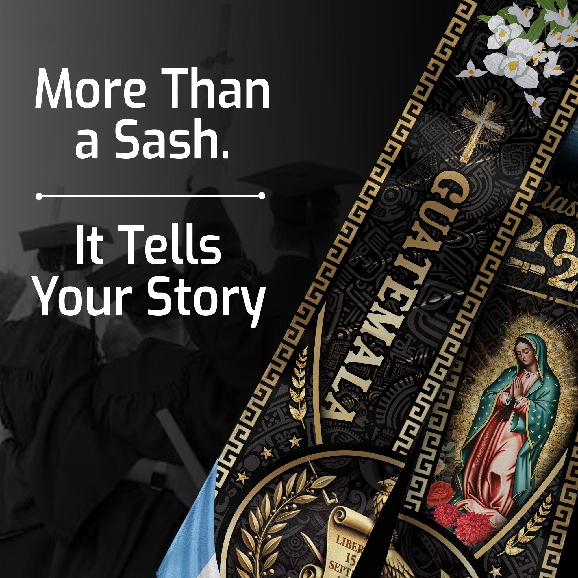 Guatemala Graduation Stole 2026, USA Guatemala Flag Graduation Sash, Catholic Virgin Mary Classic Academic Design