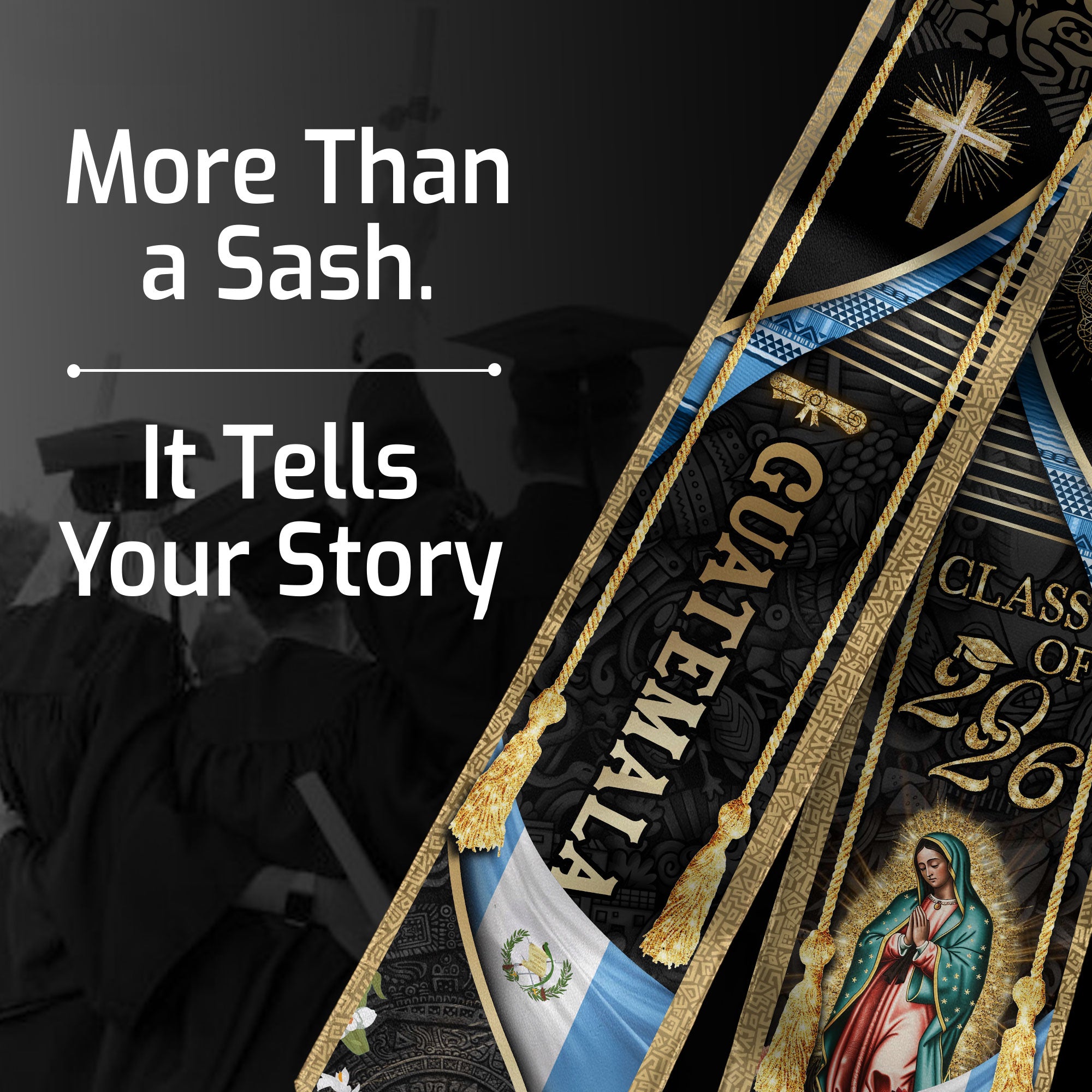 Guatemala Graduation Stole 2026, Guatemalan Flag Ceremony Sash, Elegant Gold Academic Design