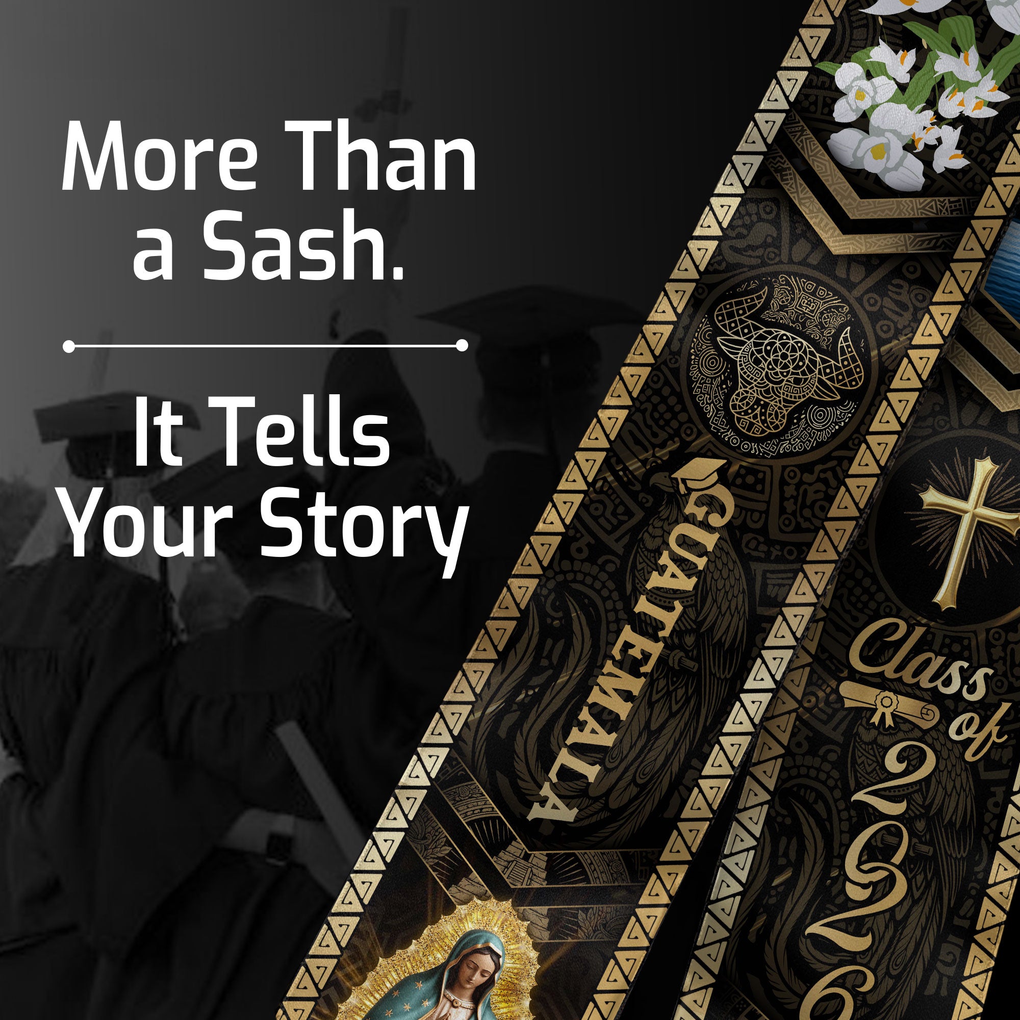Guatemalan Graduation Stole 2026, Religious Academic Sash, Elegant Virgin Mary Design