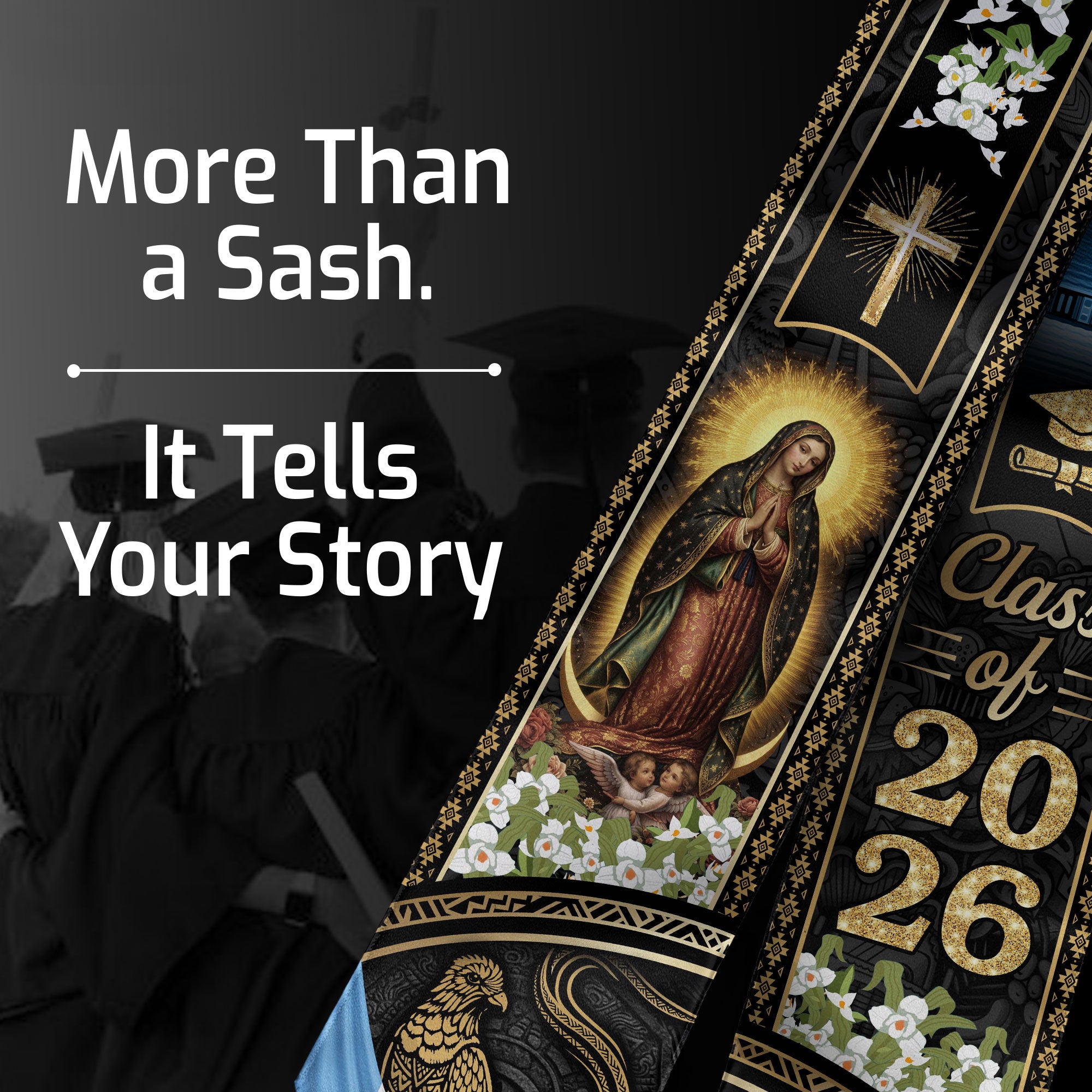 Guatemala Graduation Stole 2026, Guatemalan Flag Academic Sash, Faith Inspired Gold Design