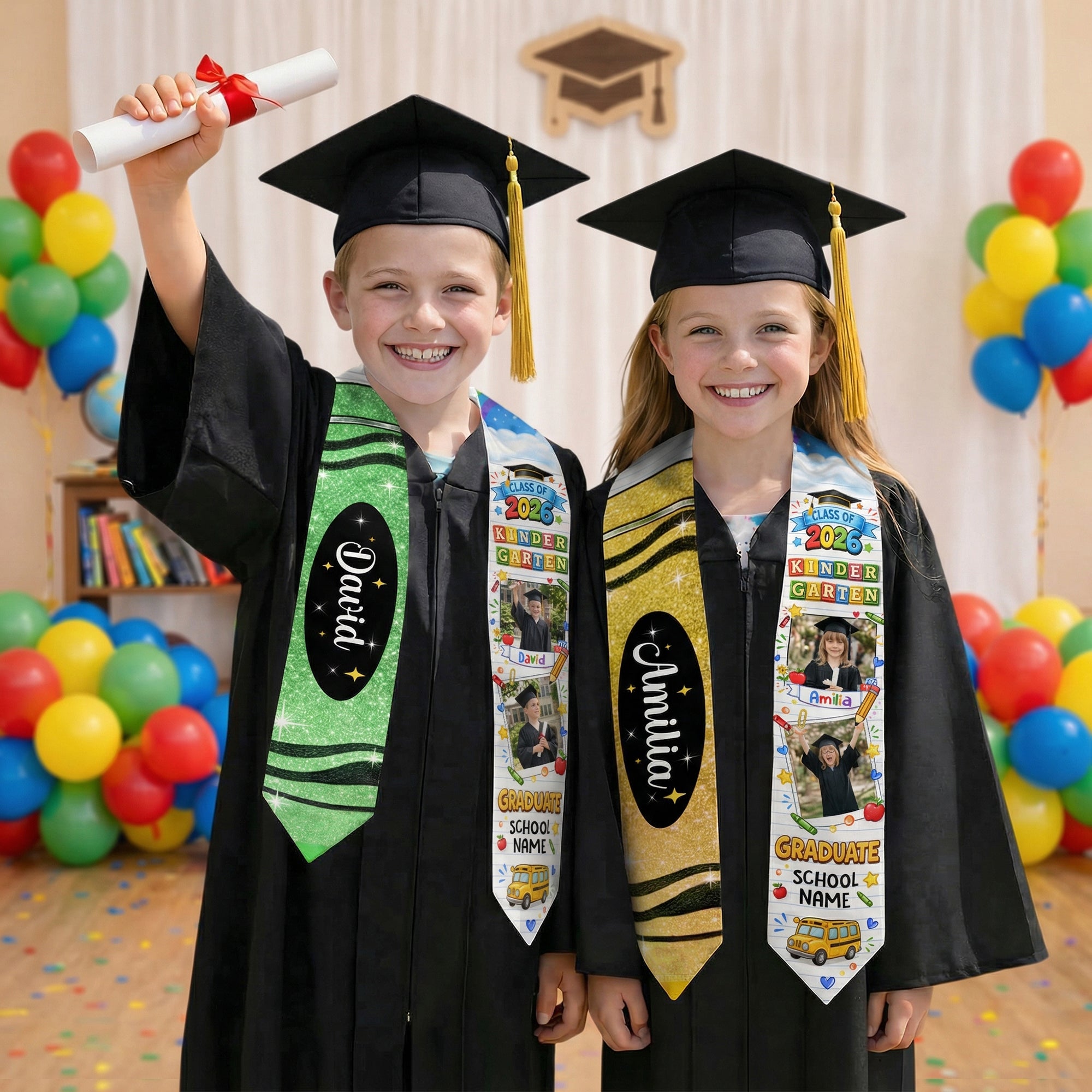 Custom Photo Graduation Stole for Kids - Personalized Class of 2026 Sash