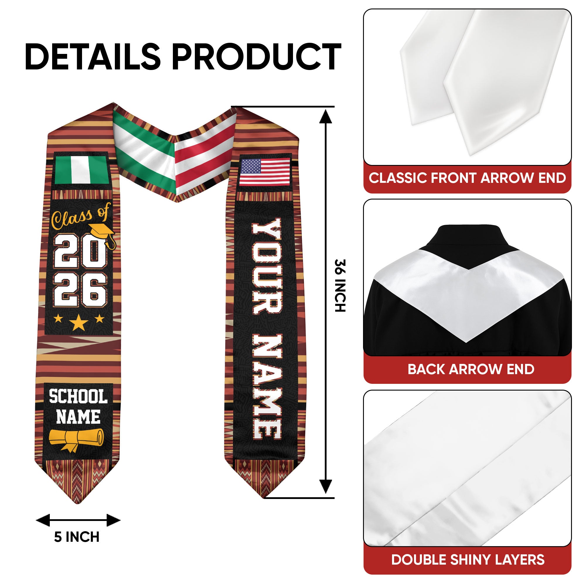 Nigeria Graduation Stole 2026, Nigerian Flag Sash, Class of 2026 Custom Trim for Grads