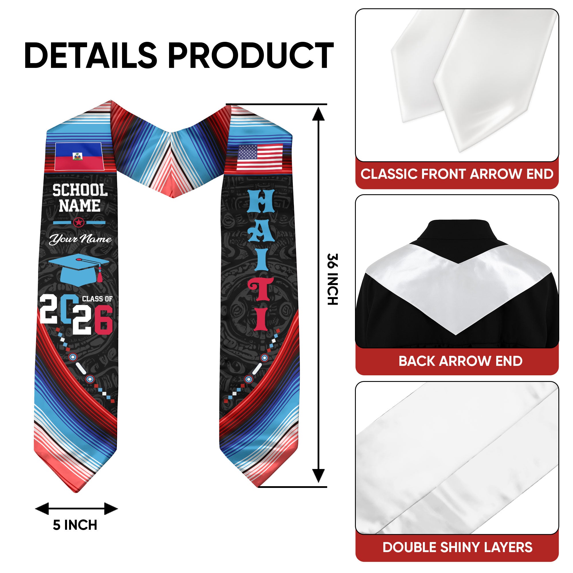 Haiti Graduation Sash 2026, Haitian Flag Stole, Graduation Accessory with Custom Touch