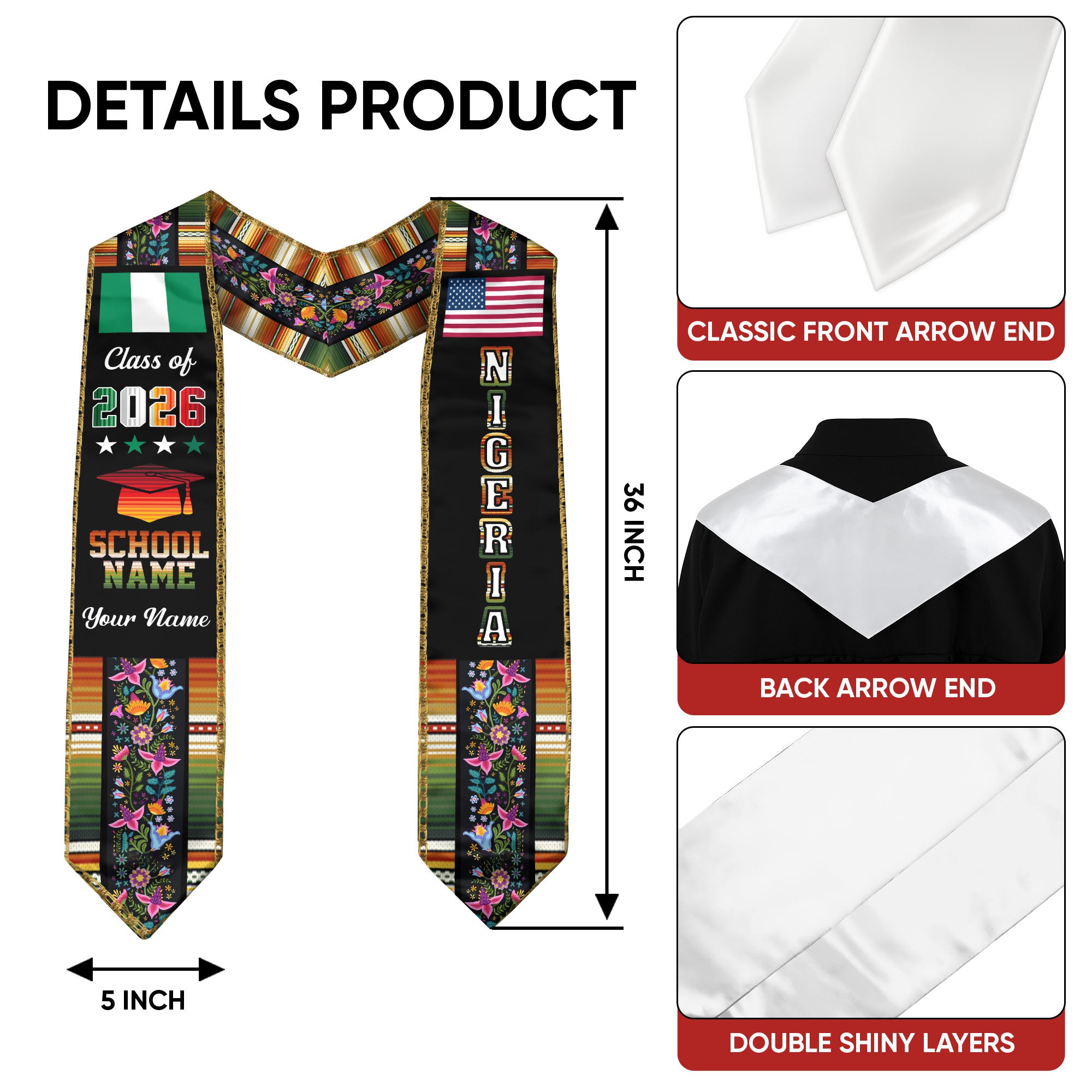 Nigerian Graduation Sash 2026, Nigeria Flag Stole, Graduation Sash with Custom Finish