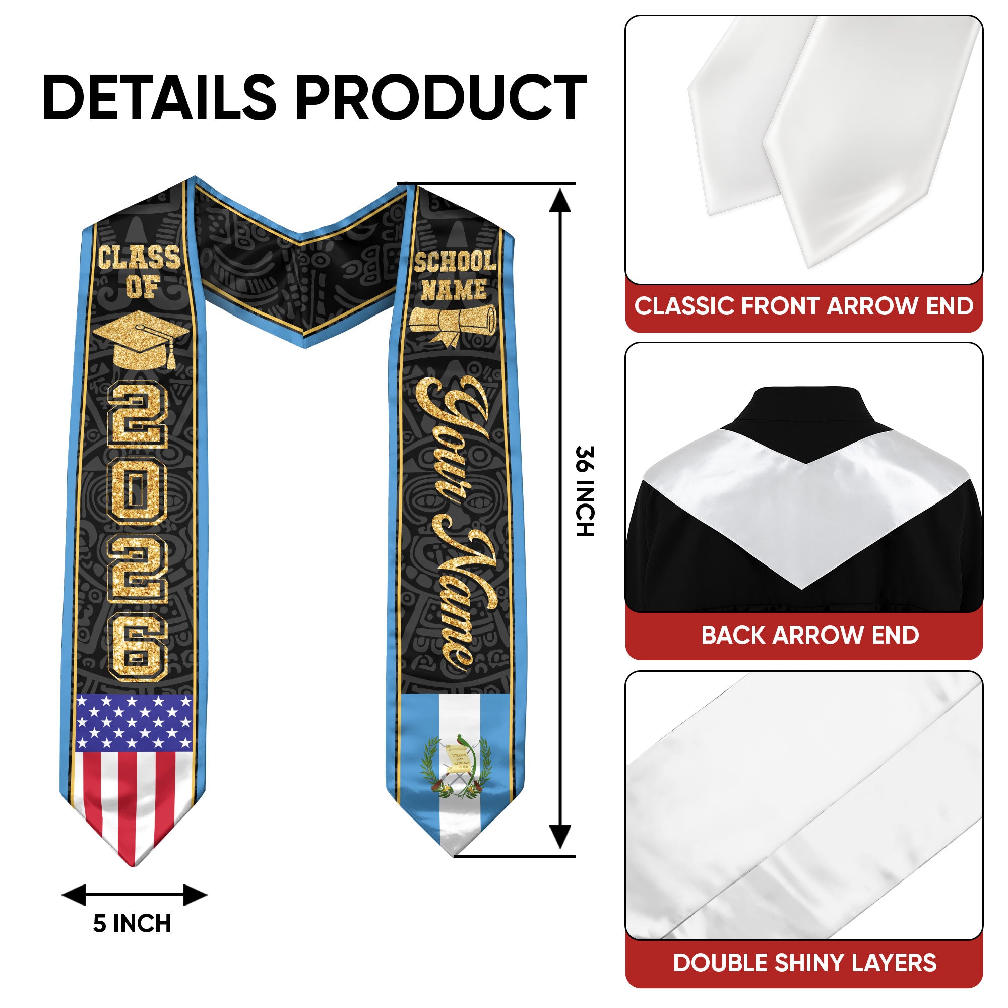 Guatemalan Flag Graduation Stole 2026, Guatemala Stole Sash, Custom Accent for Graduates