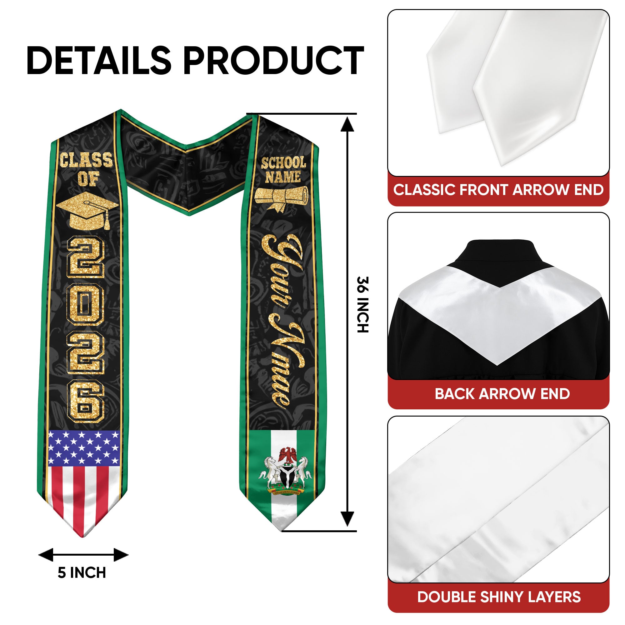 Nigeria Graduation Stole 2026, Nigerian Flag Stole Sash, Tailored Detail for 2026