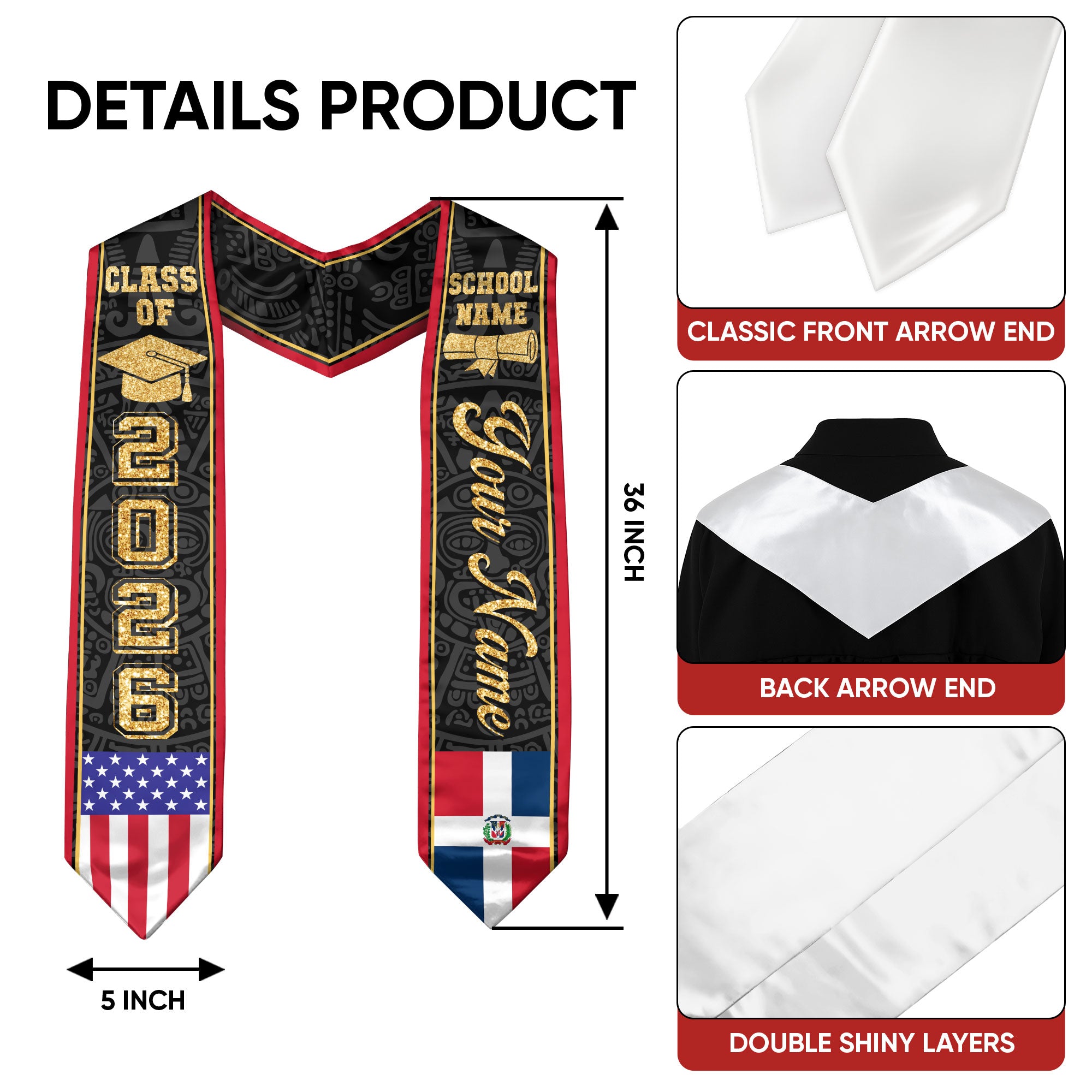 Dominican Republic Flag Graduation Stole 2026, Dominican Republic Stole Sash, Personalized Finish for Grads