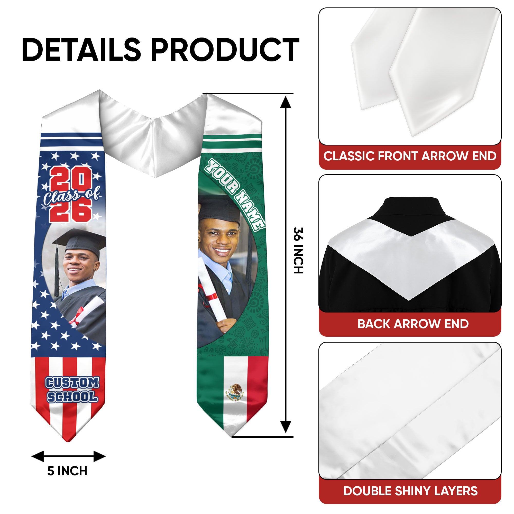 Mexico Graduation Sash, Mexican Flag Graduation Stole 2026, Stole Mexican
