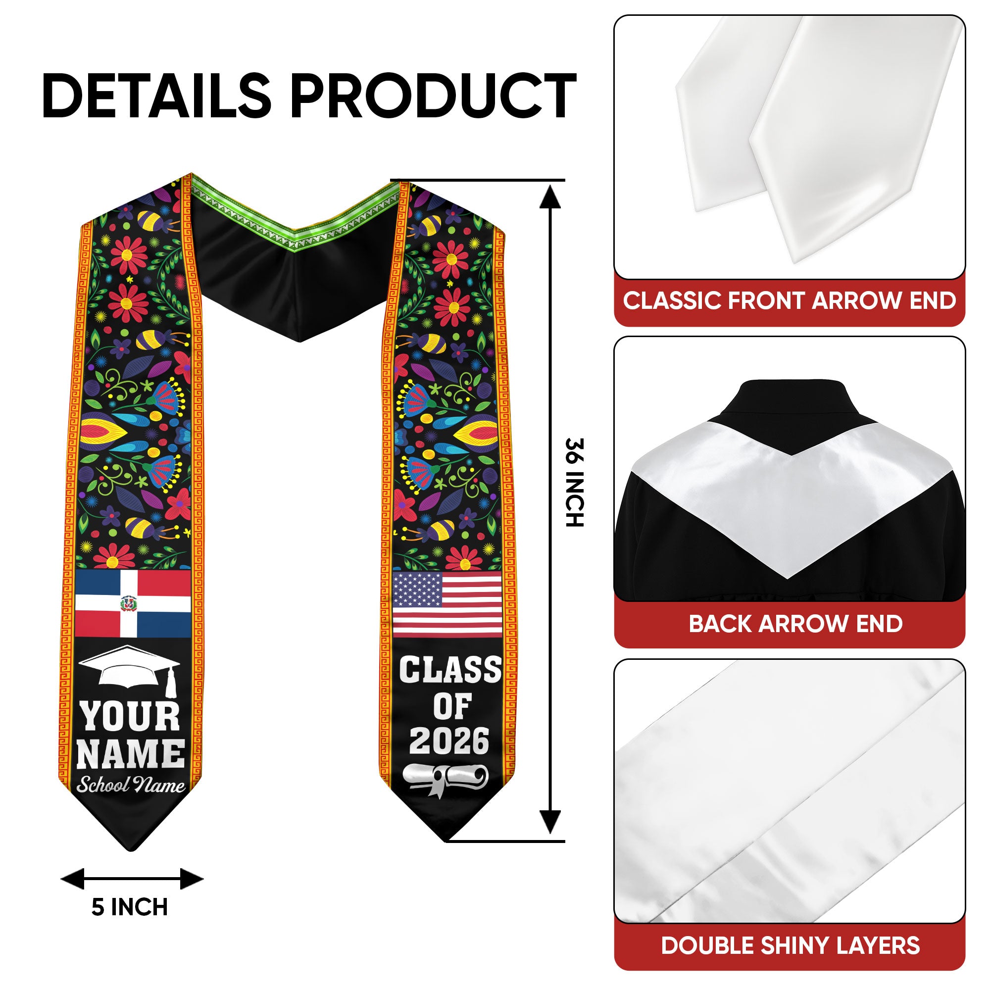 Dominican Republic Graduation Stole 2026, Dominican Flag Sash, Personalization